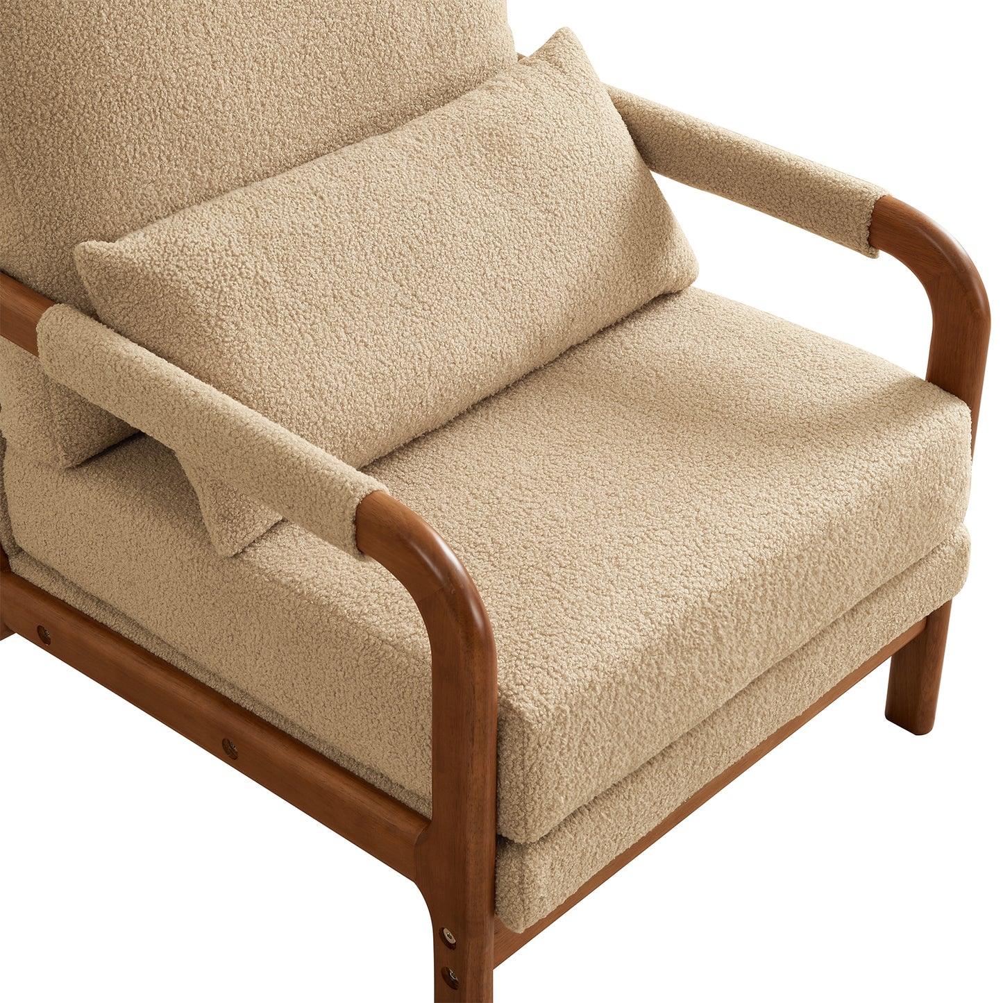 （缺货）Modern Teddy Fabric Accent Chair, Oak Wood Frame Armchair for Living Room