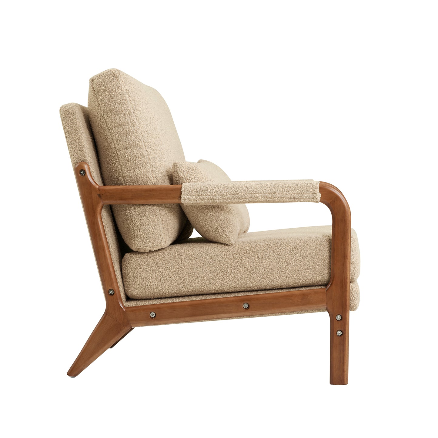 （缺货）Modern Teddy Fabric Accent Chair, Oak Wood Frame Armchair for Living Room