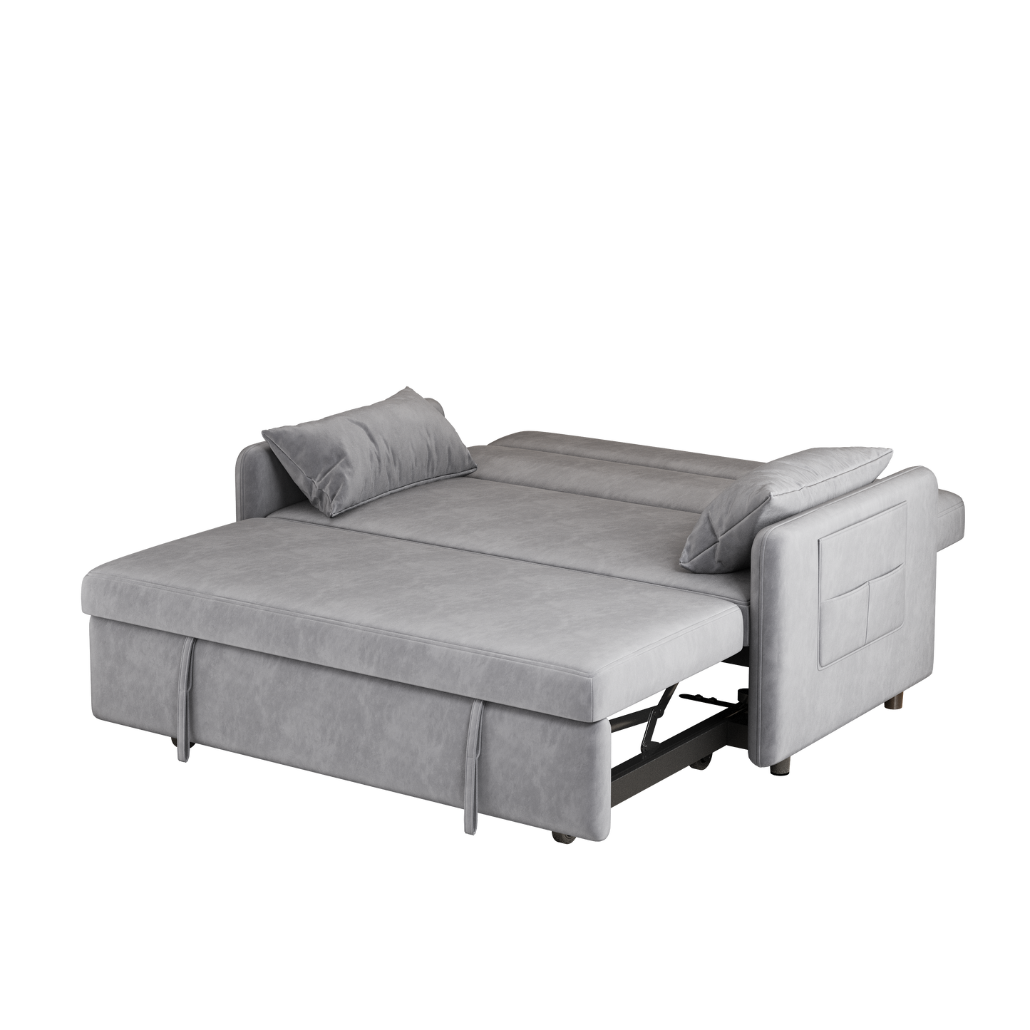 （缺货）Sofa Pull Out Bed Included Two Pillows 54" Grey Velvet Sofa for Small Spaces