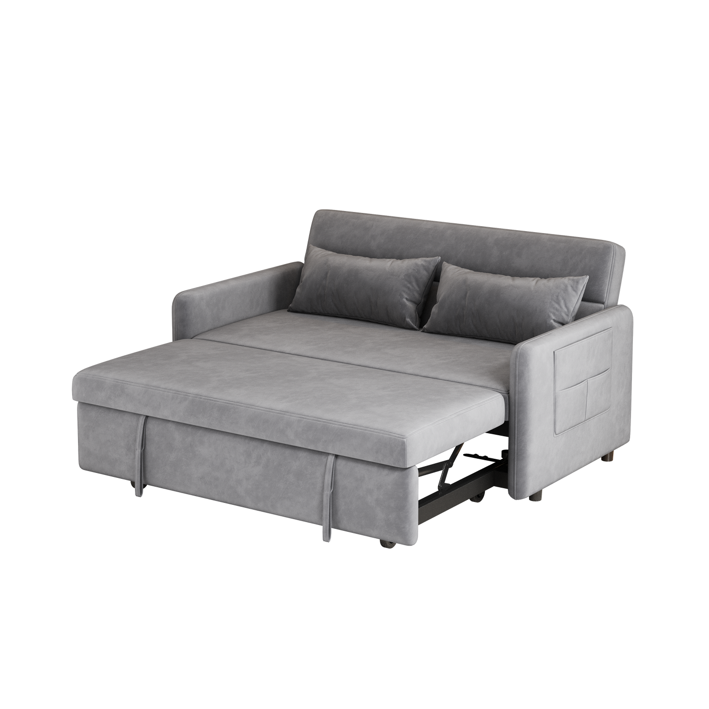 （缺货）Sofa Pull Out Bed Included Two Pillows 54" Grey Velvet Sofa for Small Spaces