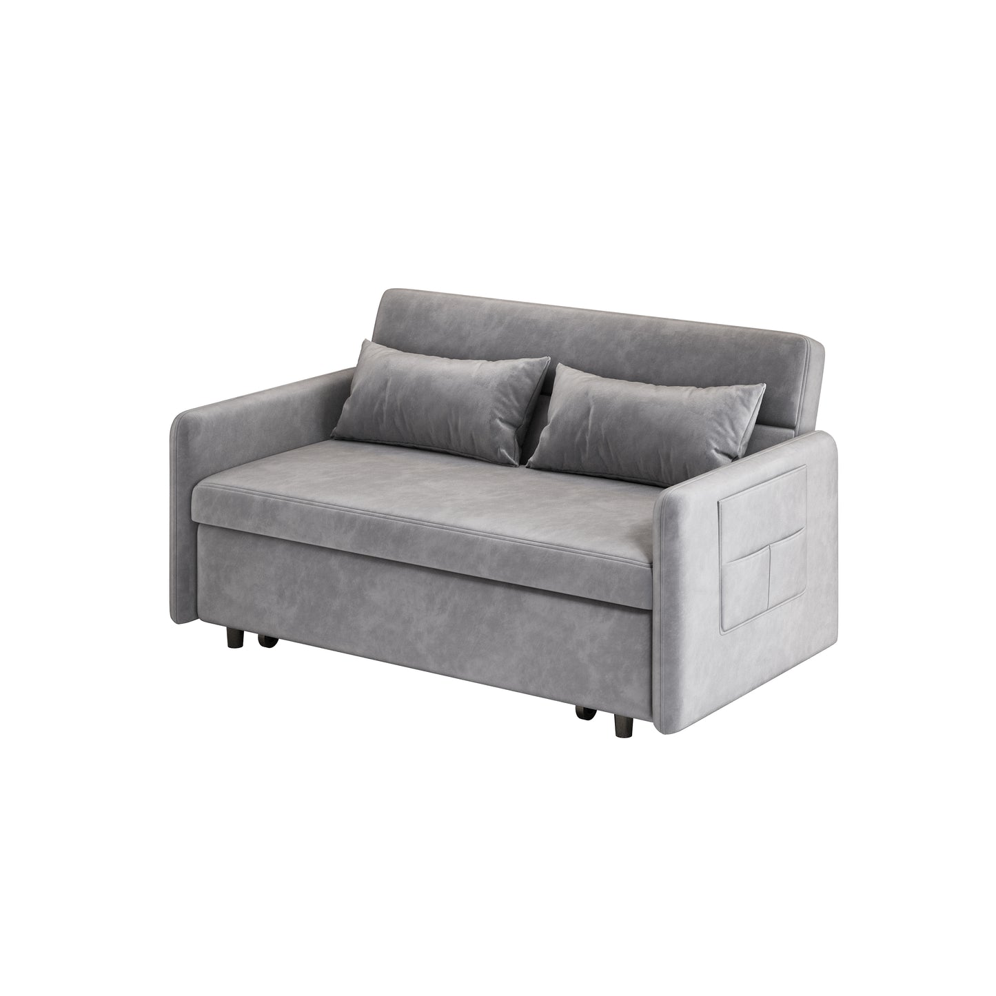 （缺货）Sofa Pull Out Bed Included Two Pillows 54" Grey Velvet Sofa for Small Spaces