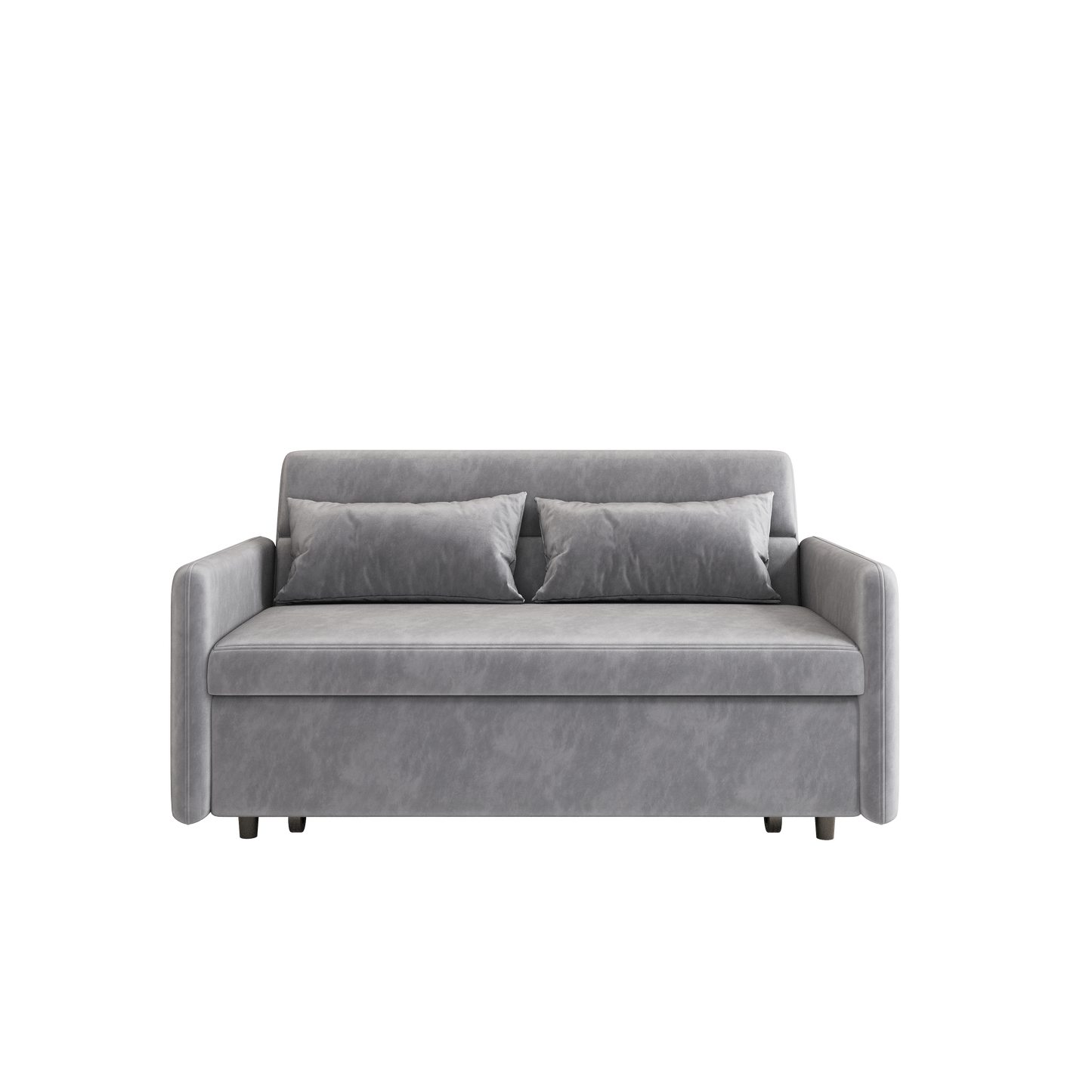 （缺货）Sofa Pull Out Bed Included Two Pillows 54" Grey Velvet Sofa for Small Spaces