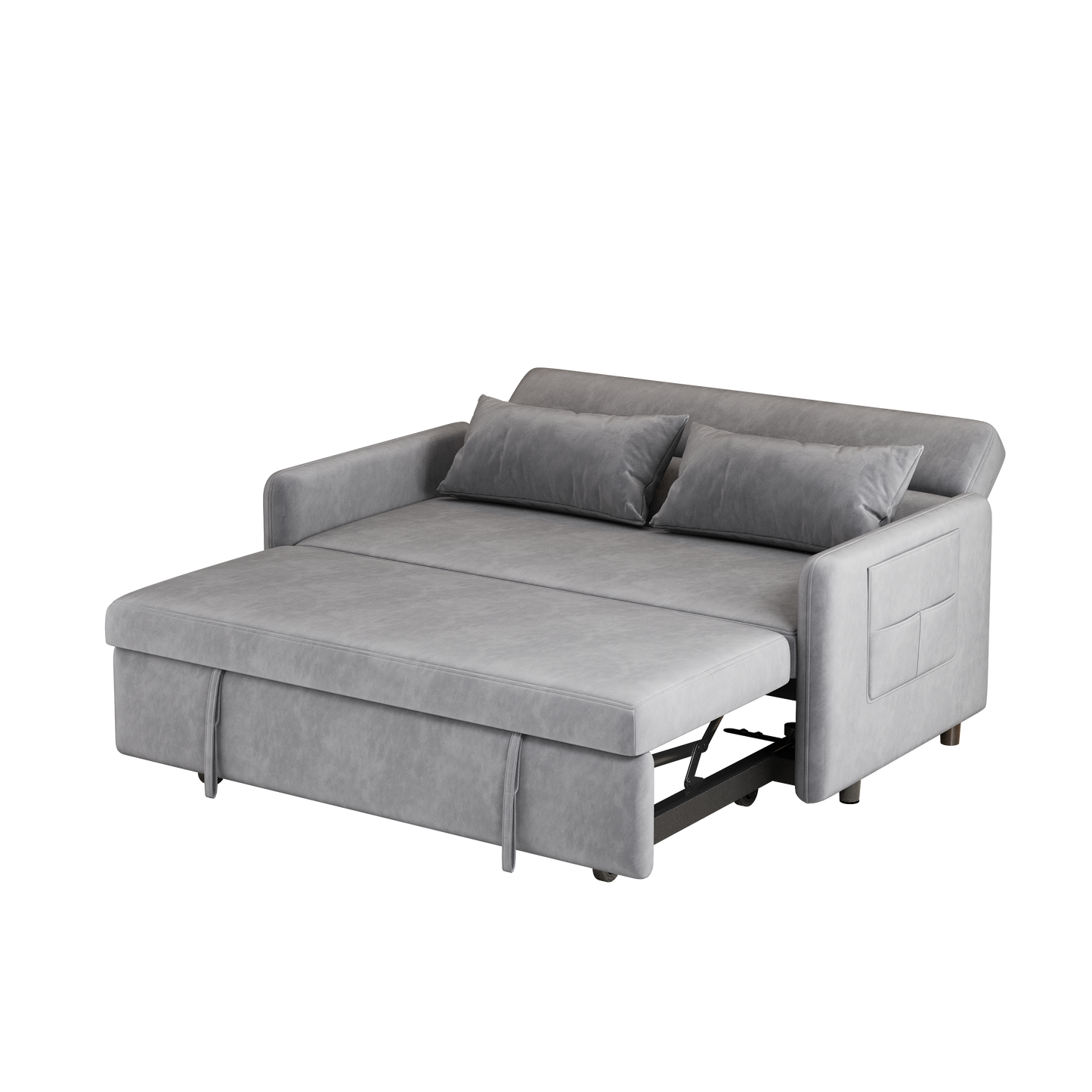 （缺货）Sofa Pull Out Bed Included Two Pillows 54" Grey Velvet Sofa for Small Spaces