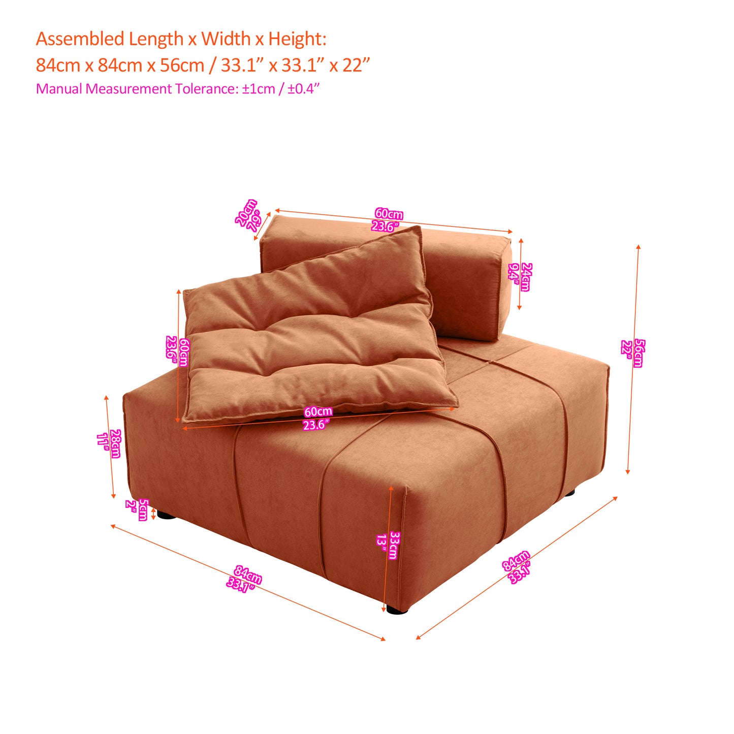 Modular Sectional single sofa,Armless Chair with Removable Back Cushion -33.1"for living room