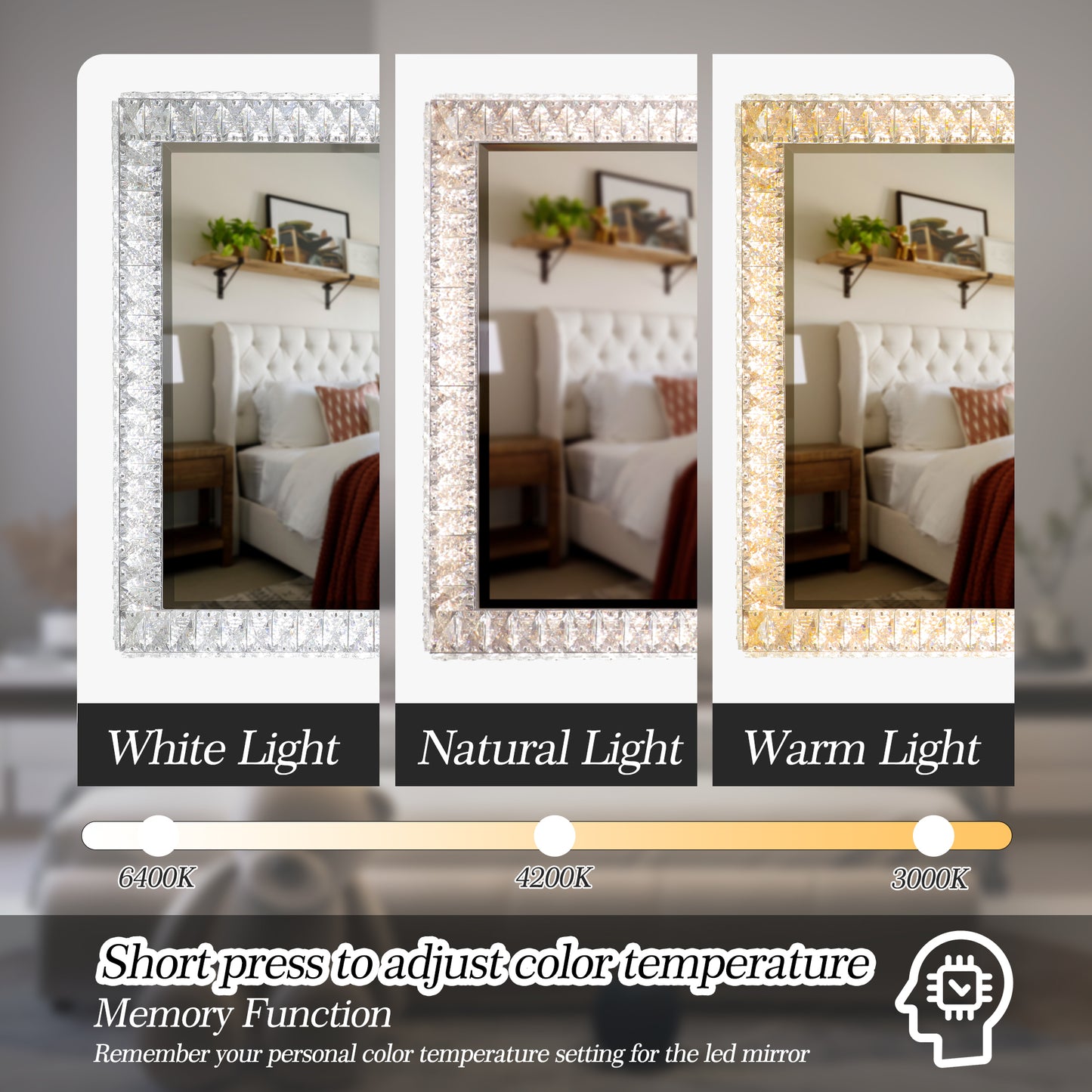 LED Crystal Mirror Light With Dimmable Lights