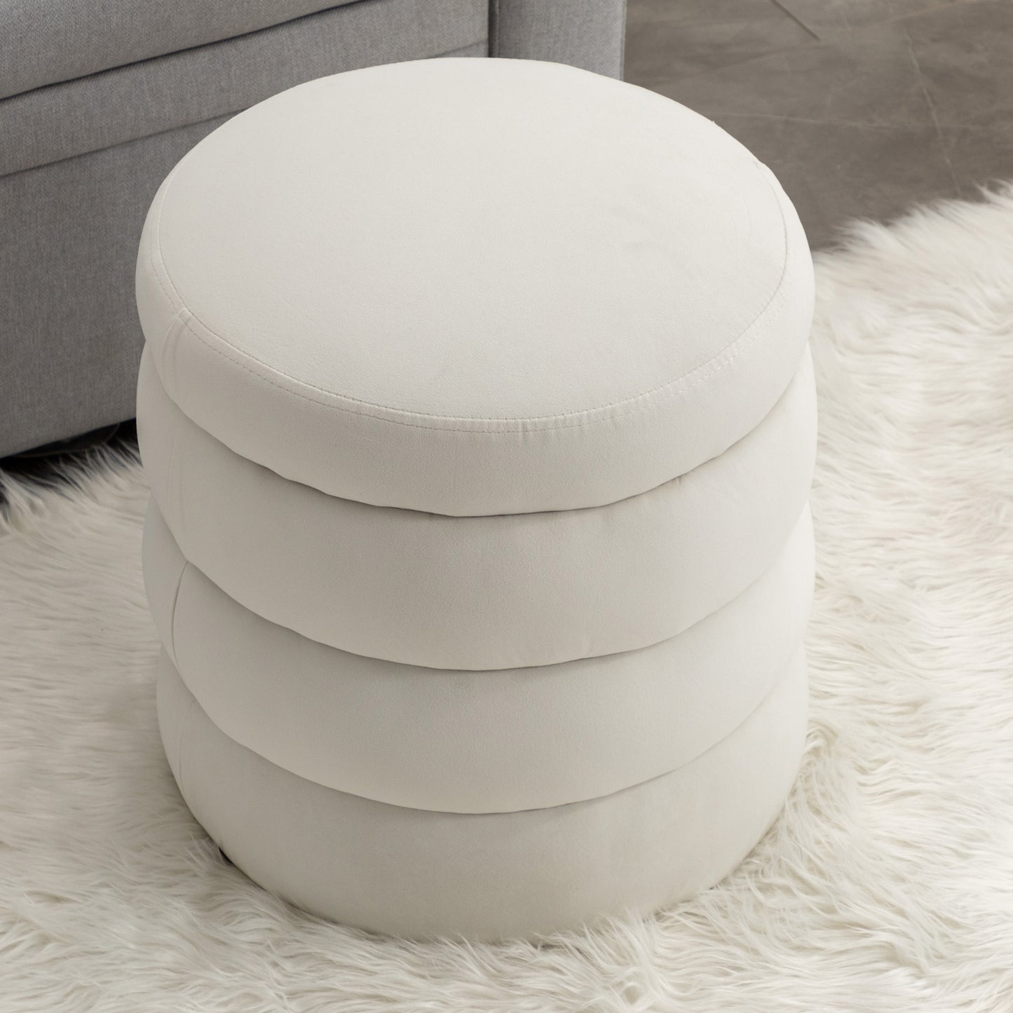 006-Soft Velvet Round Ottoman Footrest Stool