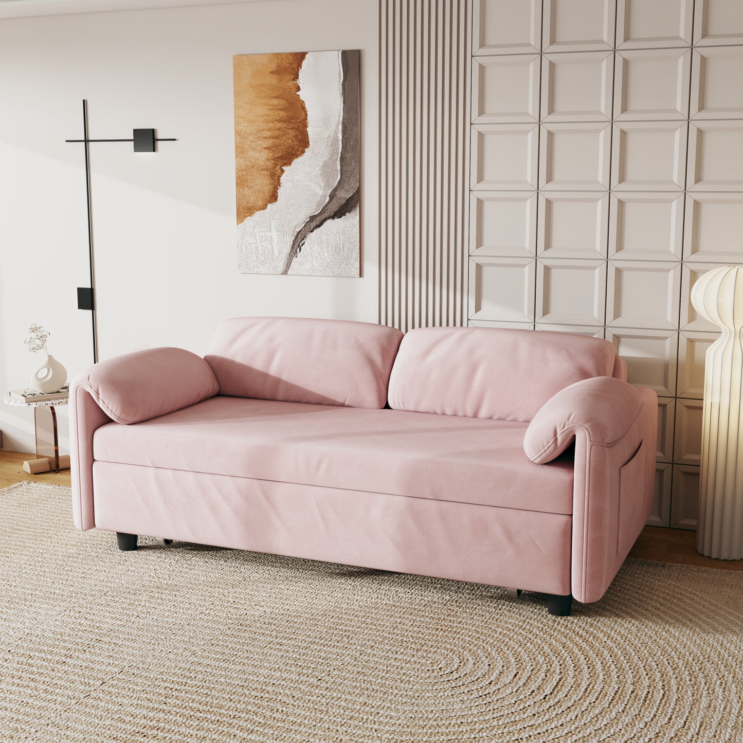 54-inch velvet pink sofa sofa bed Multi-purpose living room retractable bed