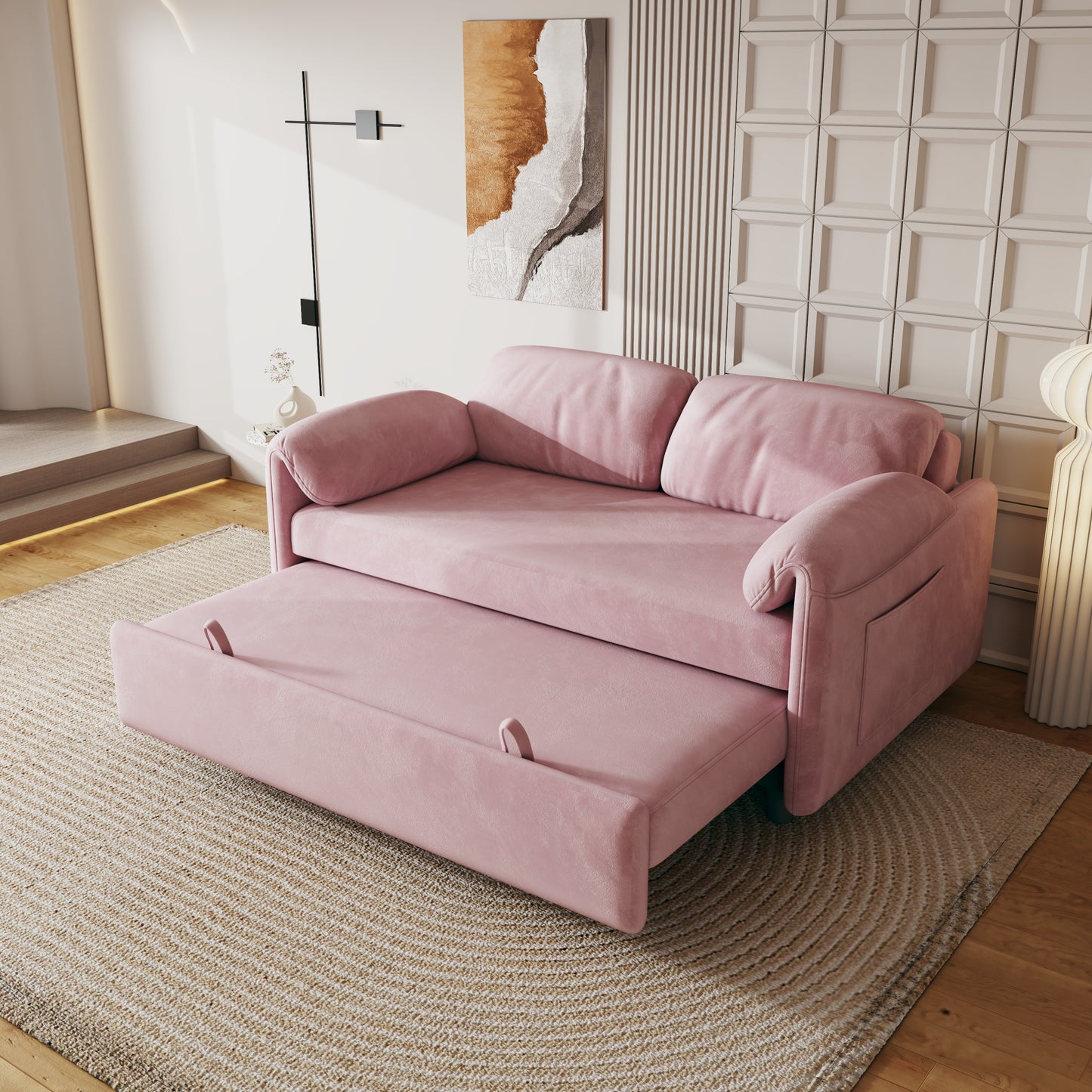 54-inch velvet pink sofa sofa bed Multi-purpose living room retractable bed