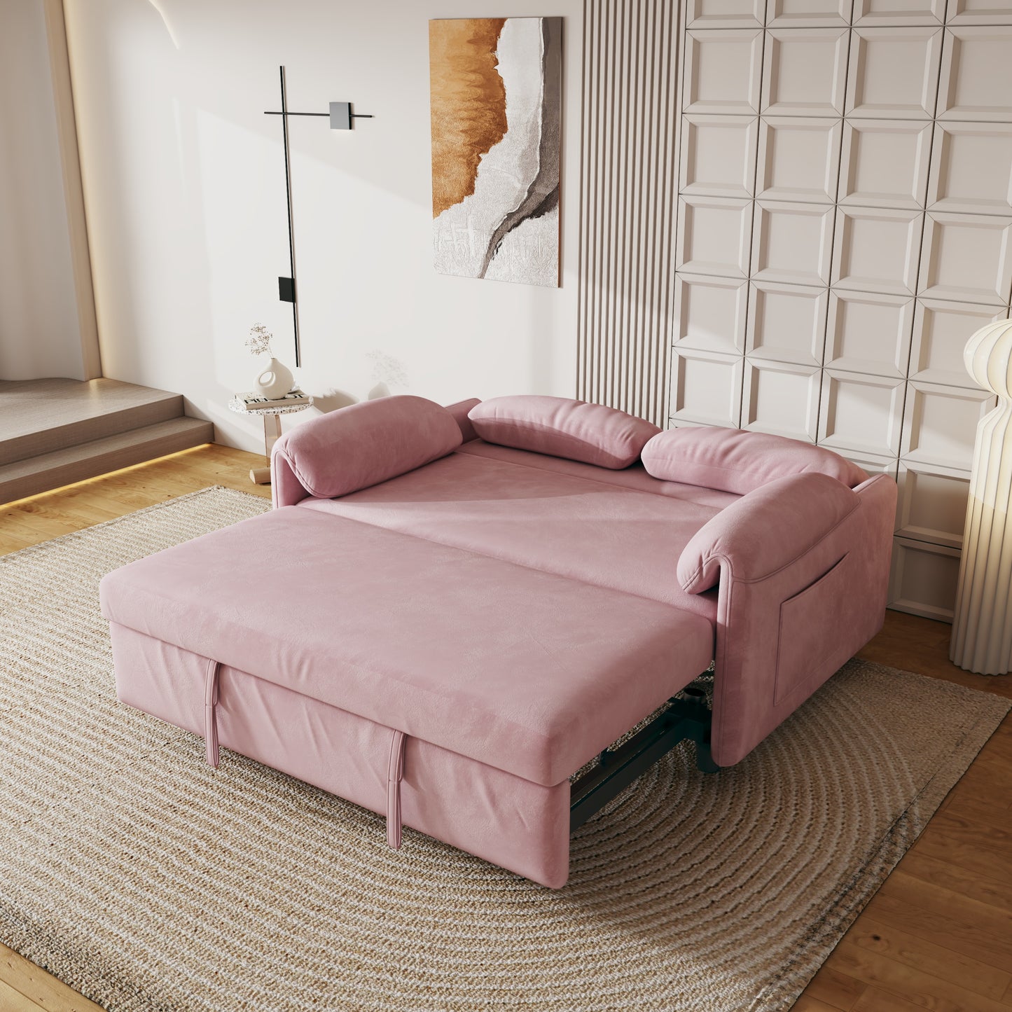 54-inch velvet pink sofa sofa bed Multi-purpose living room retractable bed