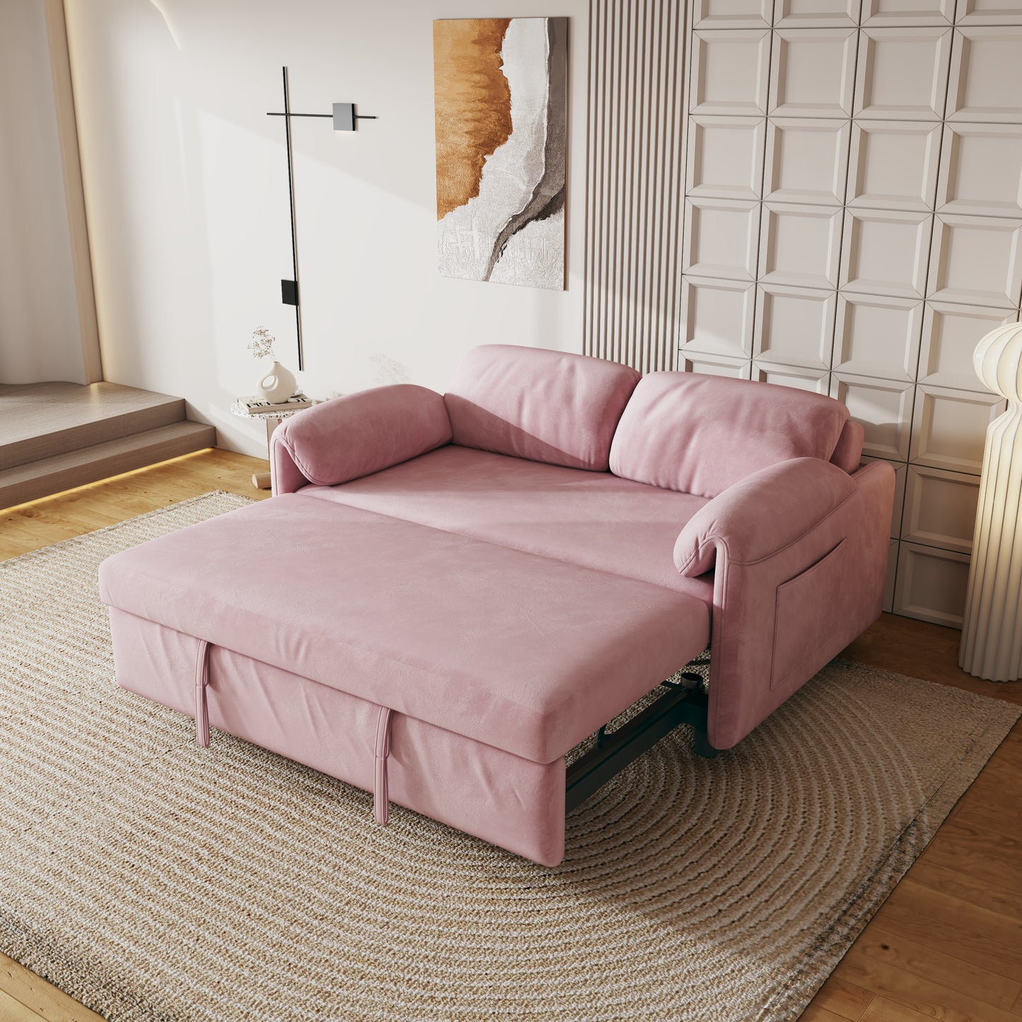 54-inch velvet pink sofa sofa bed Multi-purpose living room retractable bed