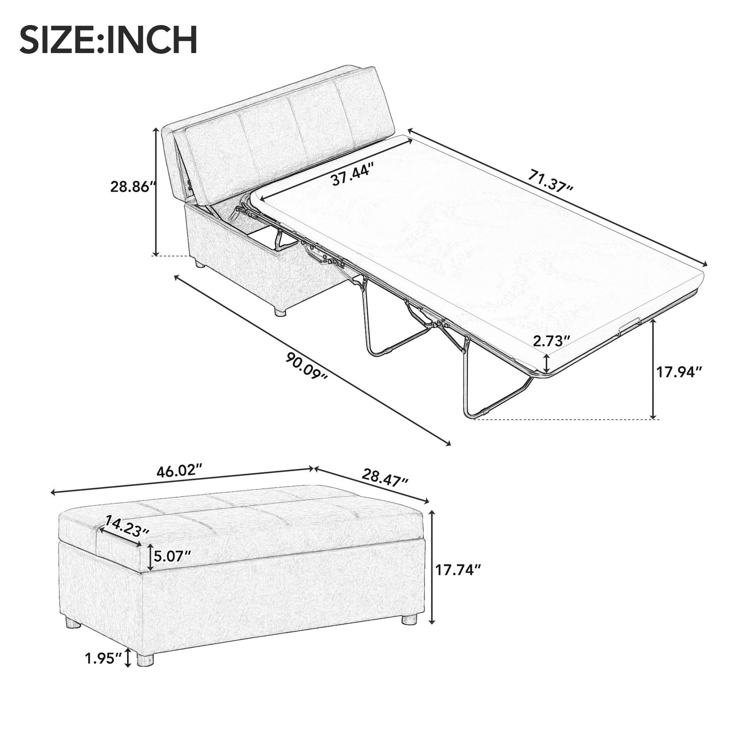 Twin Size Folding Ottoman Sleeper Bed with Mattress Convertible Guest Bed Espresso