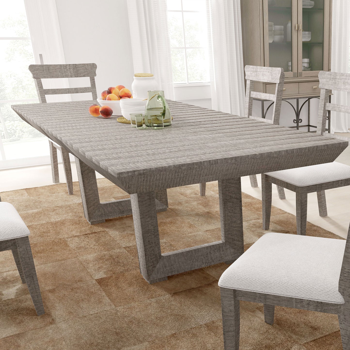 98" Rectangular dining table Stretchable Farmhouse dining table for Dining Room, Home Office Gray