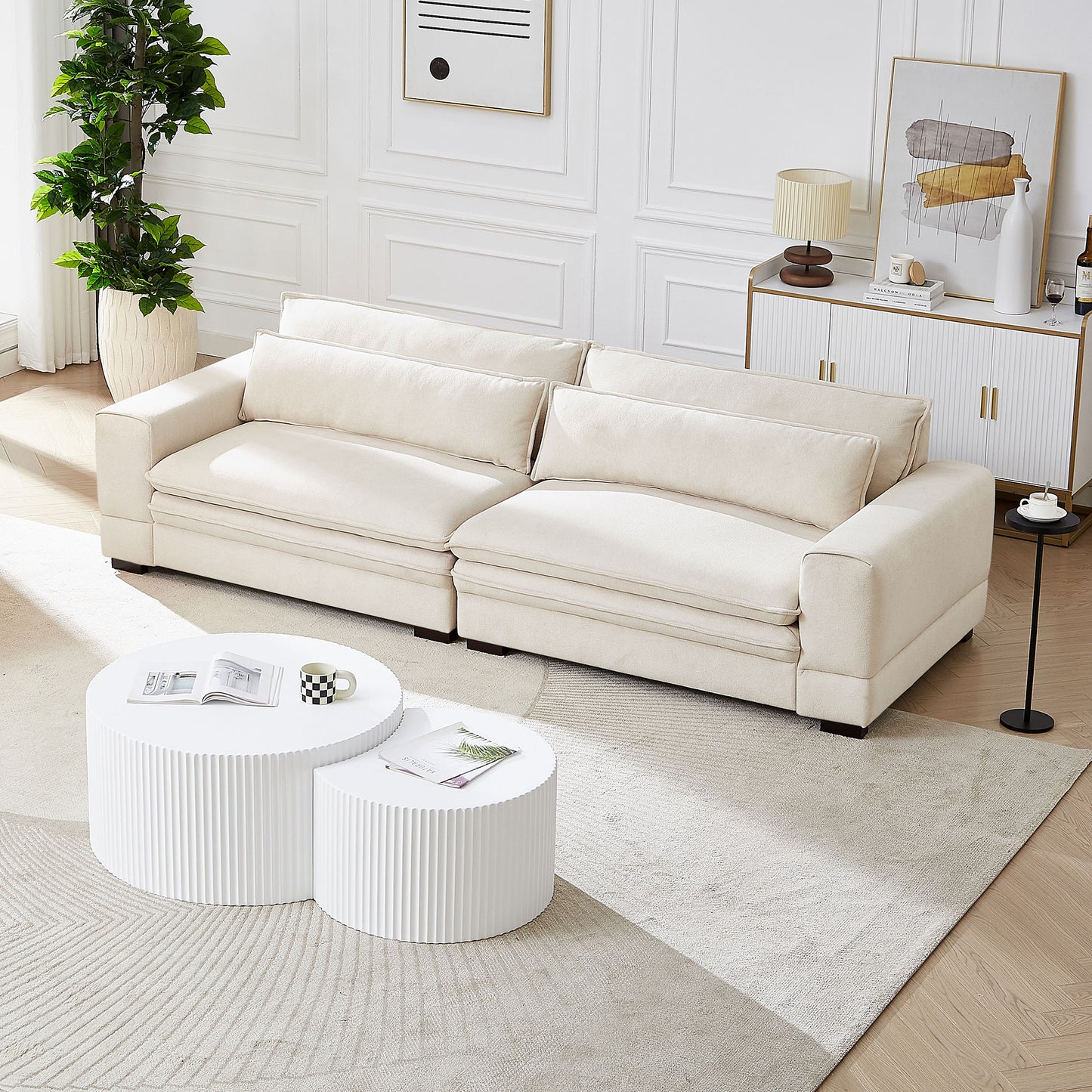 （预计10.3-10.10到货）Mid-Century Sofa Couch Modern Upholstered Couch for Livingroom,Bedroom, Apartment, Home Office Beige