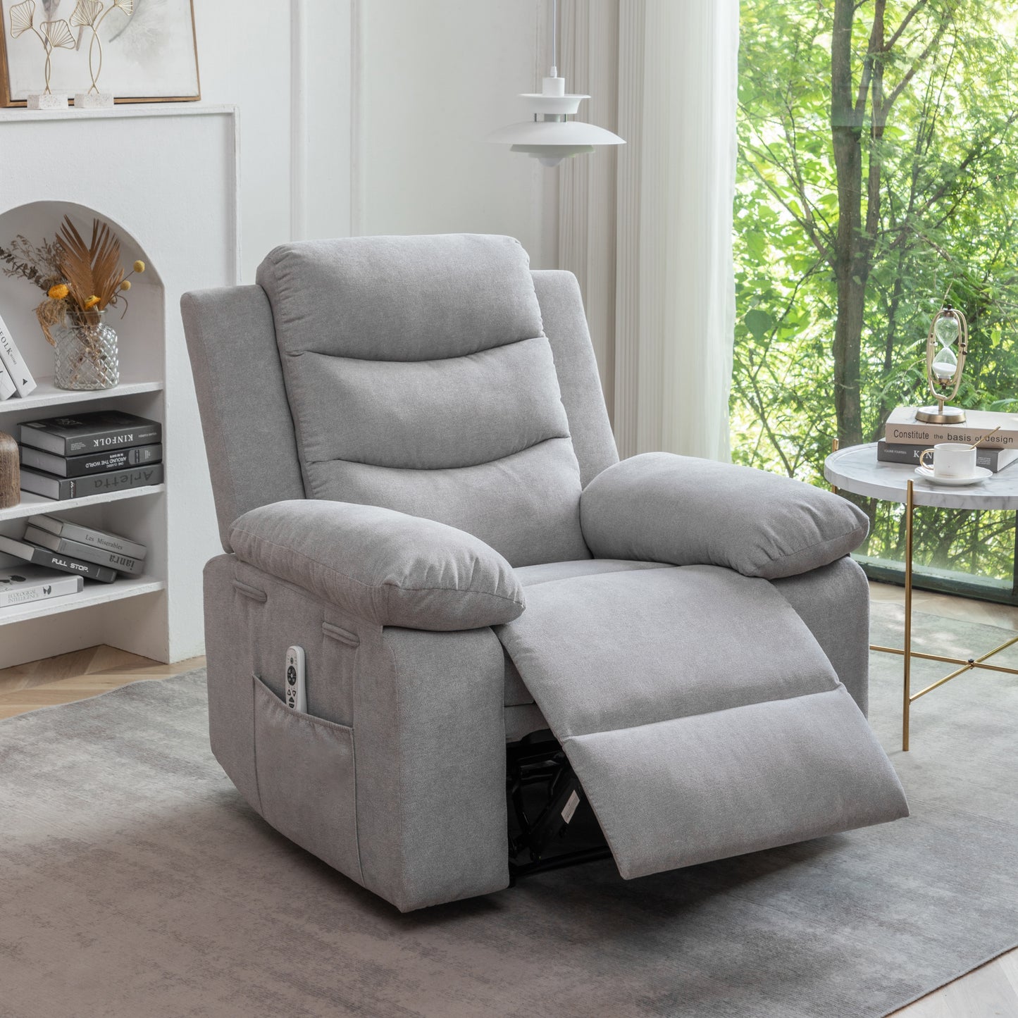 Power Recliner Chair with Adjustable Massage Function, Recliner Chair with Heating System for Living Room, Light Gray color fabric