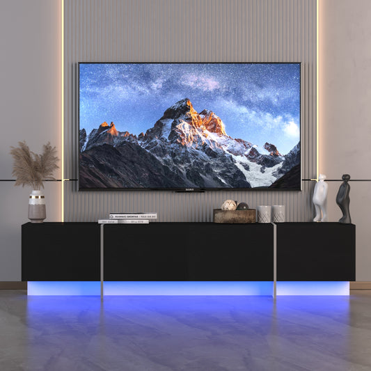 TV Console with Storage Cabinets, Remote Control, APP Control LED TV Stand, Full RGB Color Selection, 31 Modes Changing Lights Modern Entertainment Center (Black, for 75 inches TV)