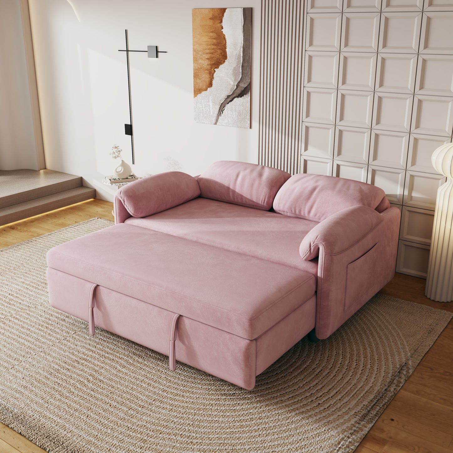 54-inch velvet pink sofa sofa bed Multi-purpose living room retractable bed