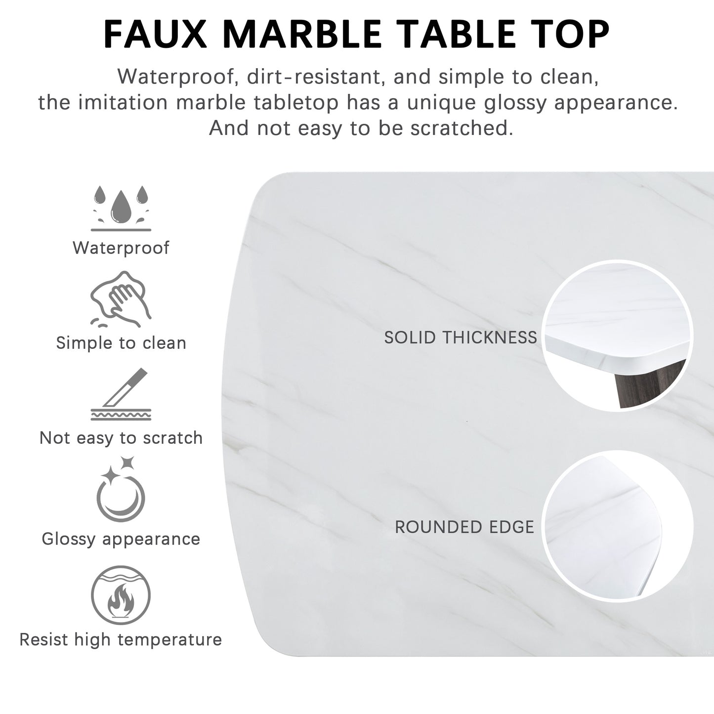 Modern Dining Table, Dining Room Table with 63" Faux Marble Top and V-Shape MDF Base, Kitchen Dining Table for Kitchen Living Dining Room