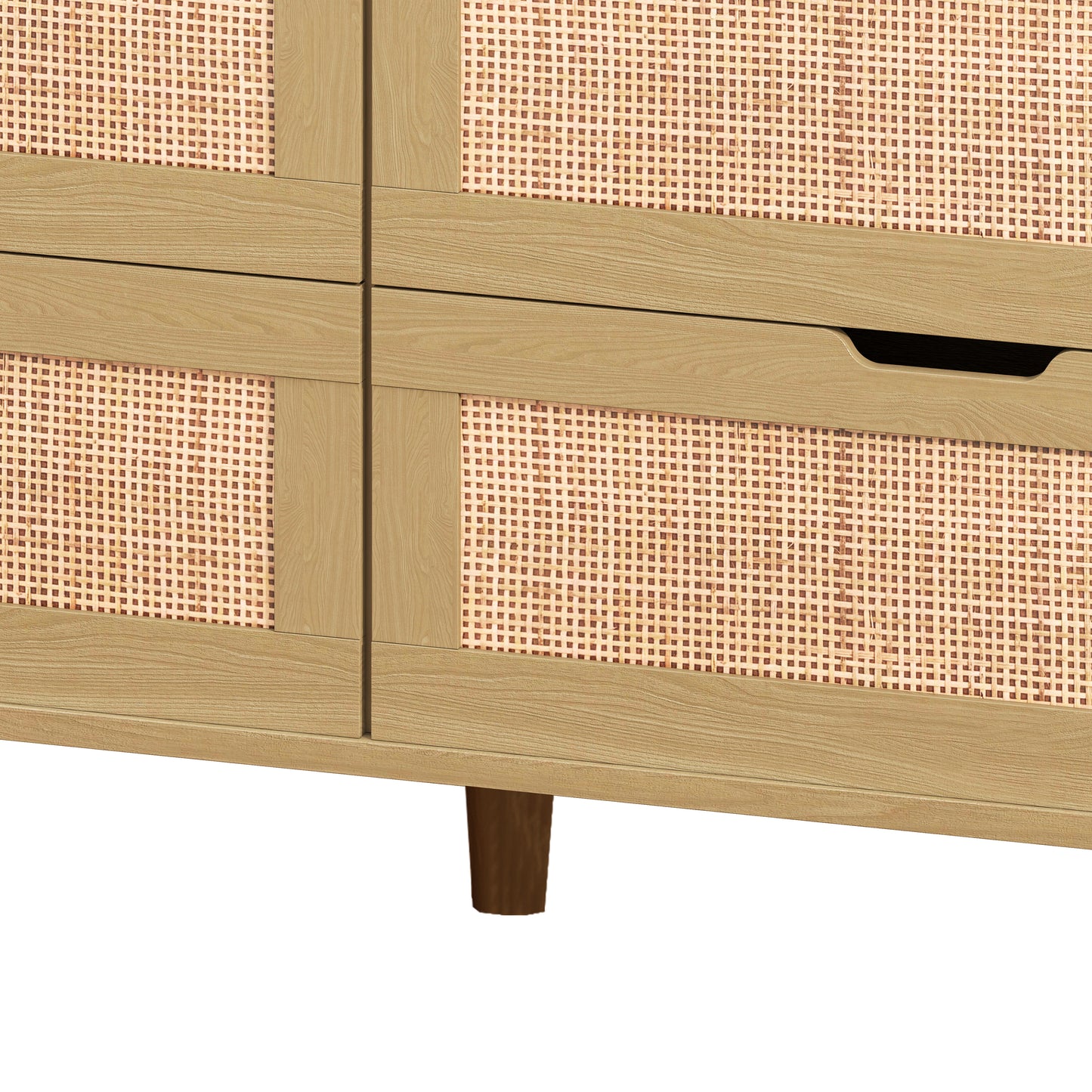 43.31"6-Drawers Rattan Storage Cabinet Rattan Drawer with LED Lights and Power Outlet,for Bedroom,Living Room,Natural