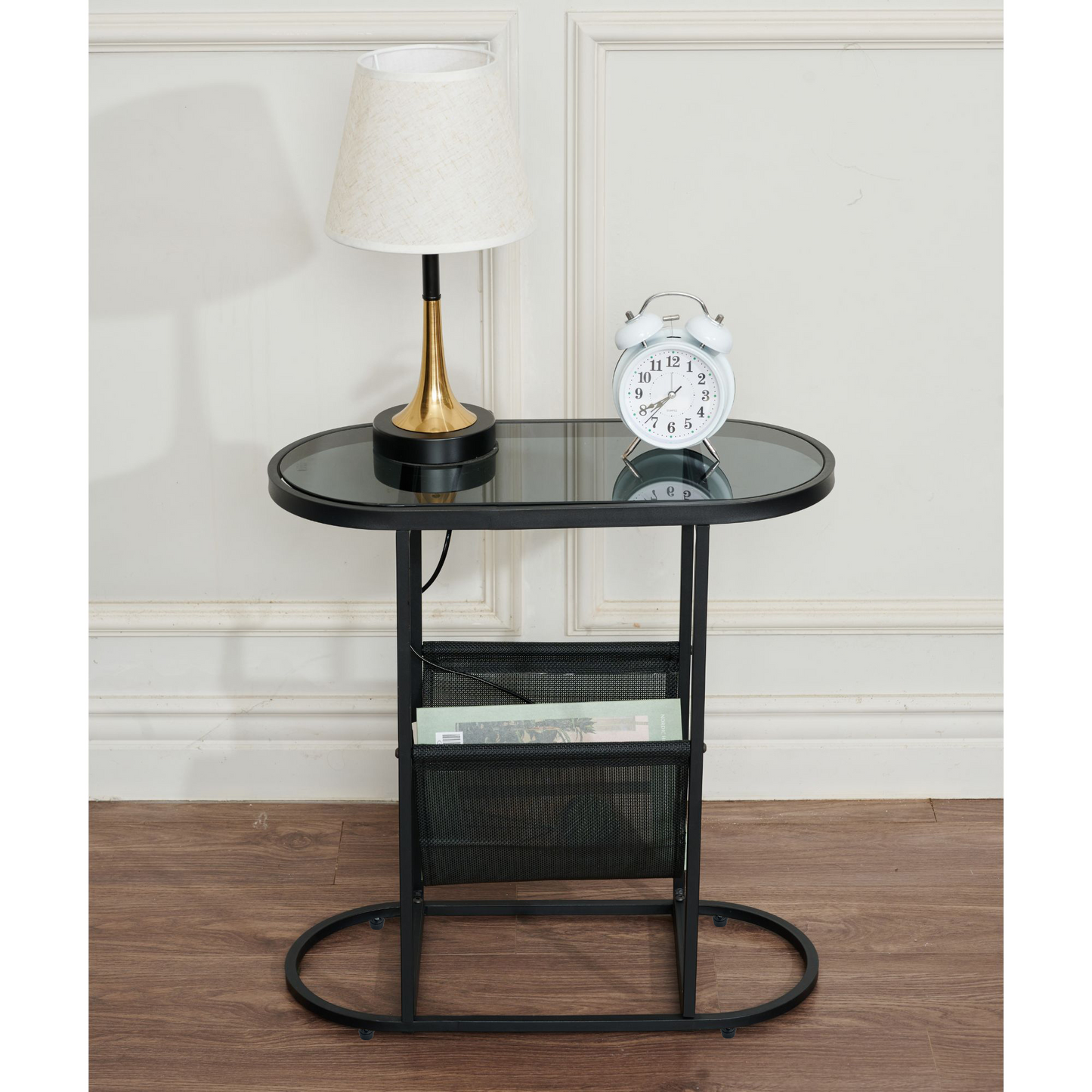 Glass Oval Small Side Tables Living Room Small Space With Magazines Organizer Storage Space (Set of 2)