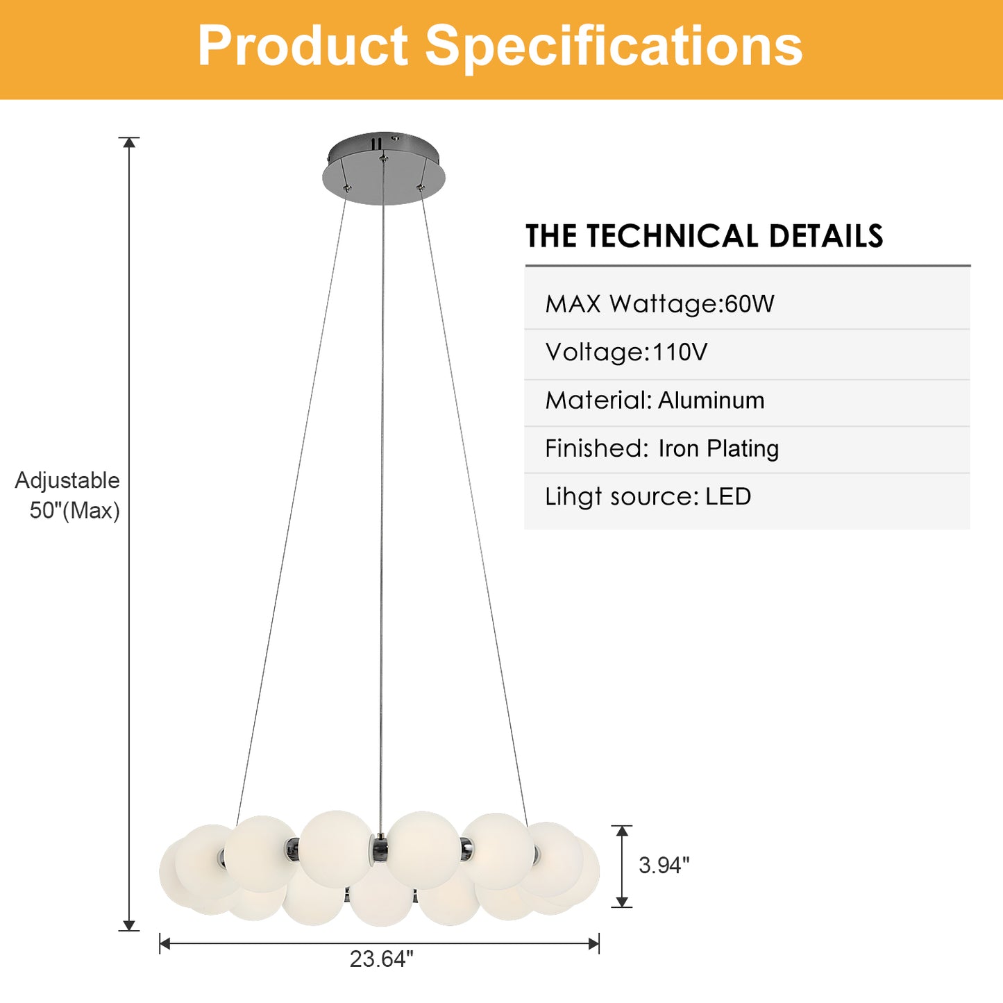 （缺货）Acrylic Dimmable LED Cylinder Chandelie