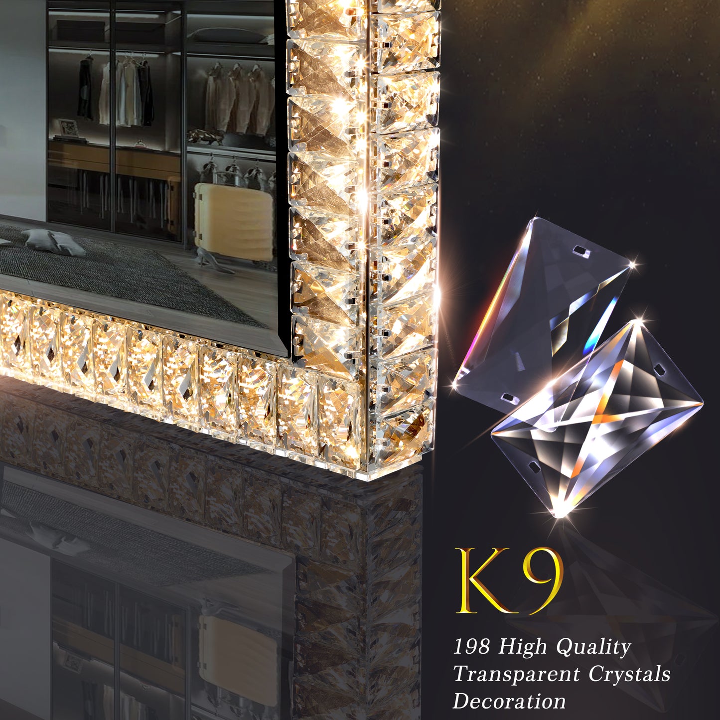 （缺货）LED Crystal Mirror Light With Dimmable Lights