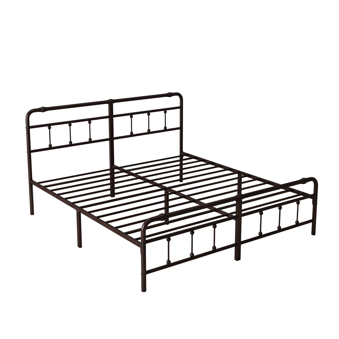 （缺货）King Size Metal Platform Bed Frame with Victorian Style Wrought Iron-Art Headboard/Footboard, Deep Rustic Brown