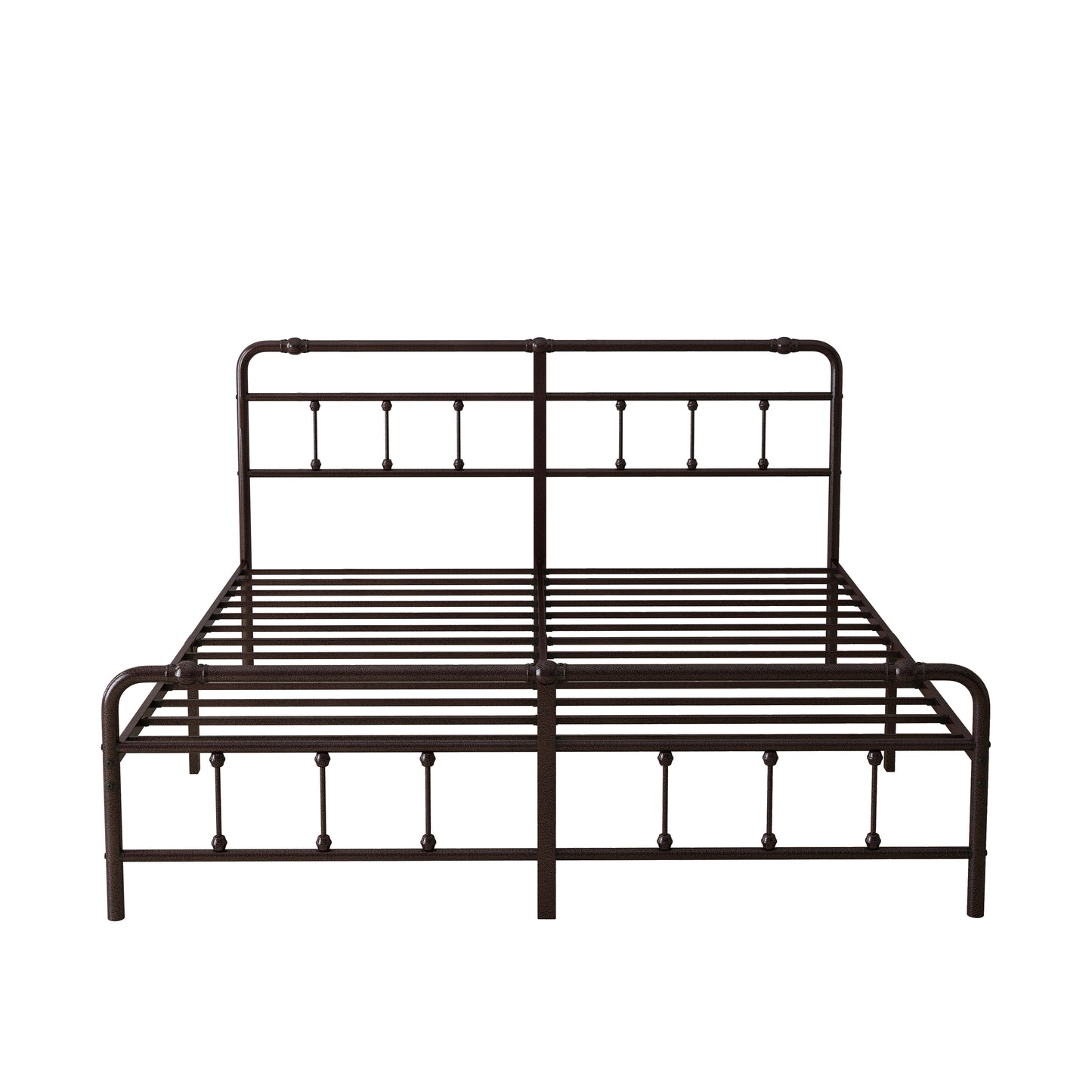 （缺货）King Size Metal Platform Bed Frame with Victorian Style Wrought Iron-Art Headboard/Footboard, Deep Rustic Brown