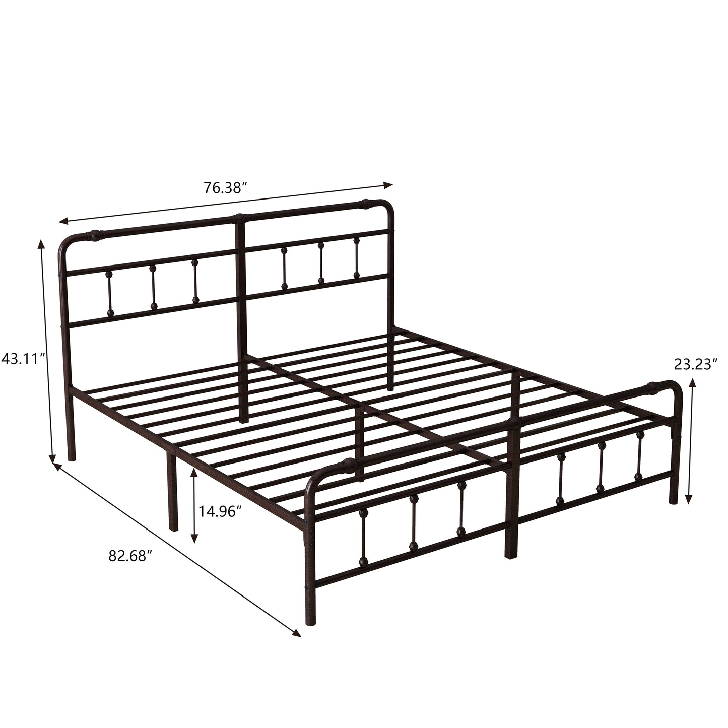 （缺货）King Size Metal Platform Bed Frame with Victorian Style Wrought Iron-Art Headboard/Footboard, Deep Rustic Brown