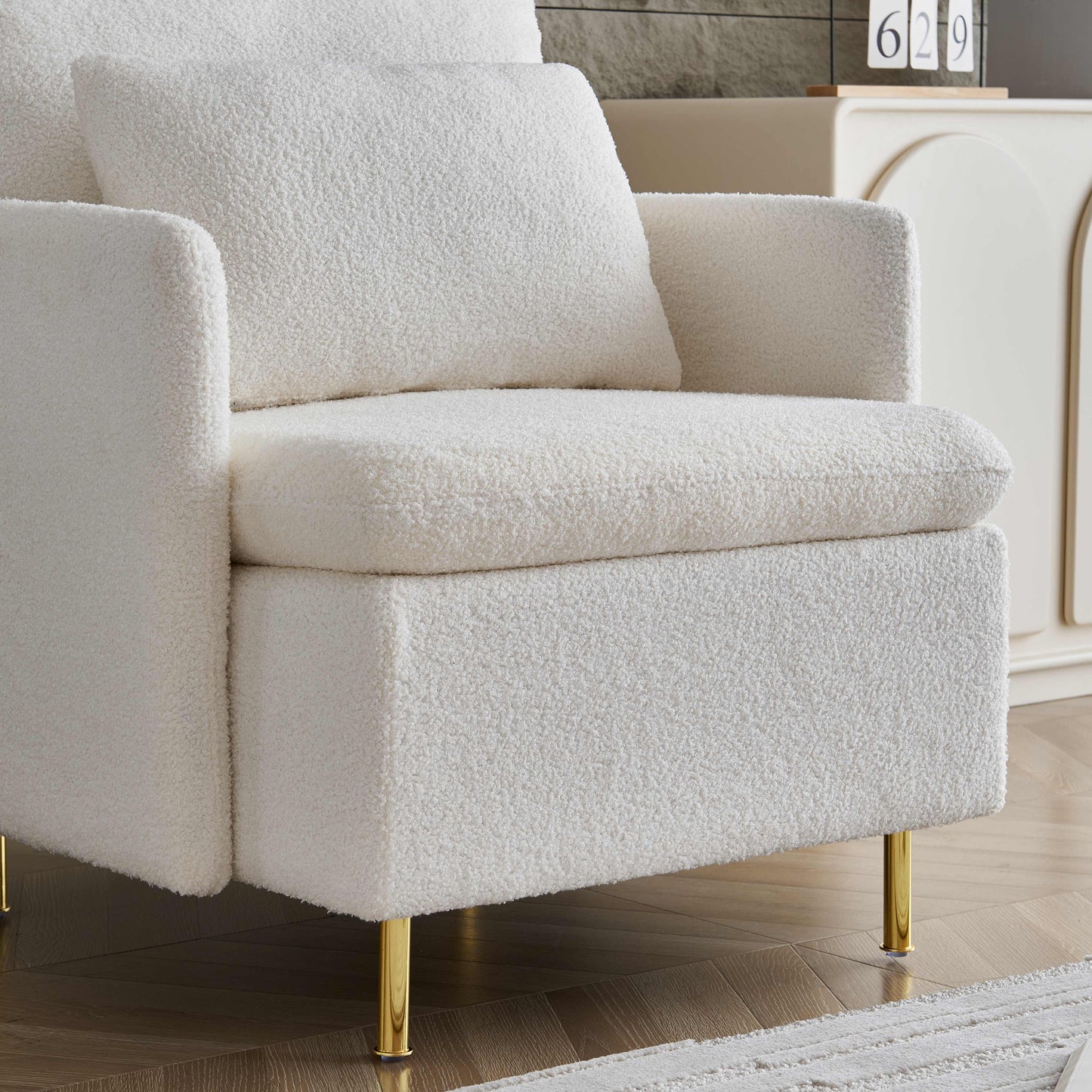 （缺货）Modern Accent Chair, Sherpa Upholstered Cozy Comfy Armchair, Furry Reading Chair with Slim Armrest, Fuzzy Single Club Sofa Chairs for Living room Bedroom Waiting room Office Ivory