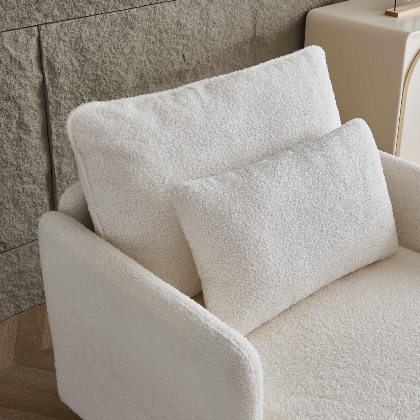 （缺货）Modern Accent Chair, Sherpa Upholstered Cozy Comfy Armchair, Furry Reading Chair with Slim Armrest, Fuzzy Single Club Sofa Chairs for Living room Bedroom Waiting room Office Ivory