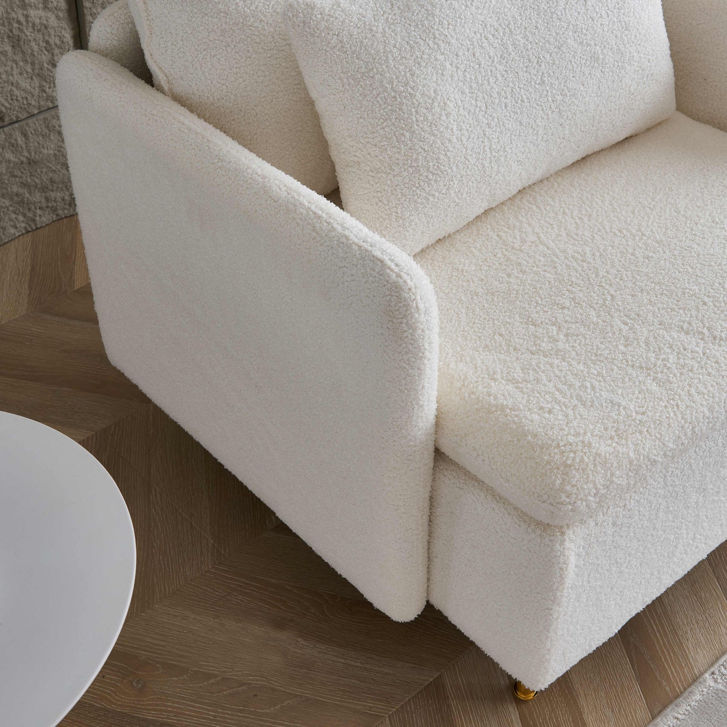 （缺货）Modern Accent Chair, Sherpa Upholstered Cozy Comfy Armchair, Furry Reading Chair with Slim Armrest, Fuzzy Single Club Sofa Chairs for Living room Bedroom Waiting room Office Ivory