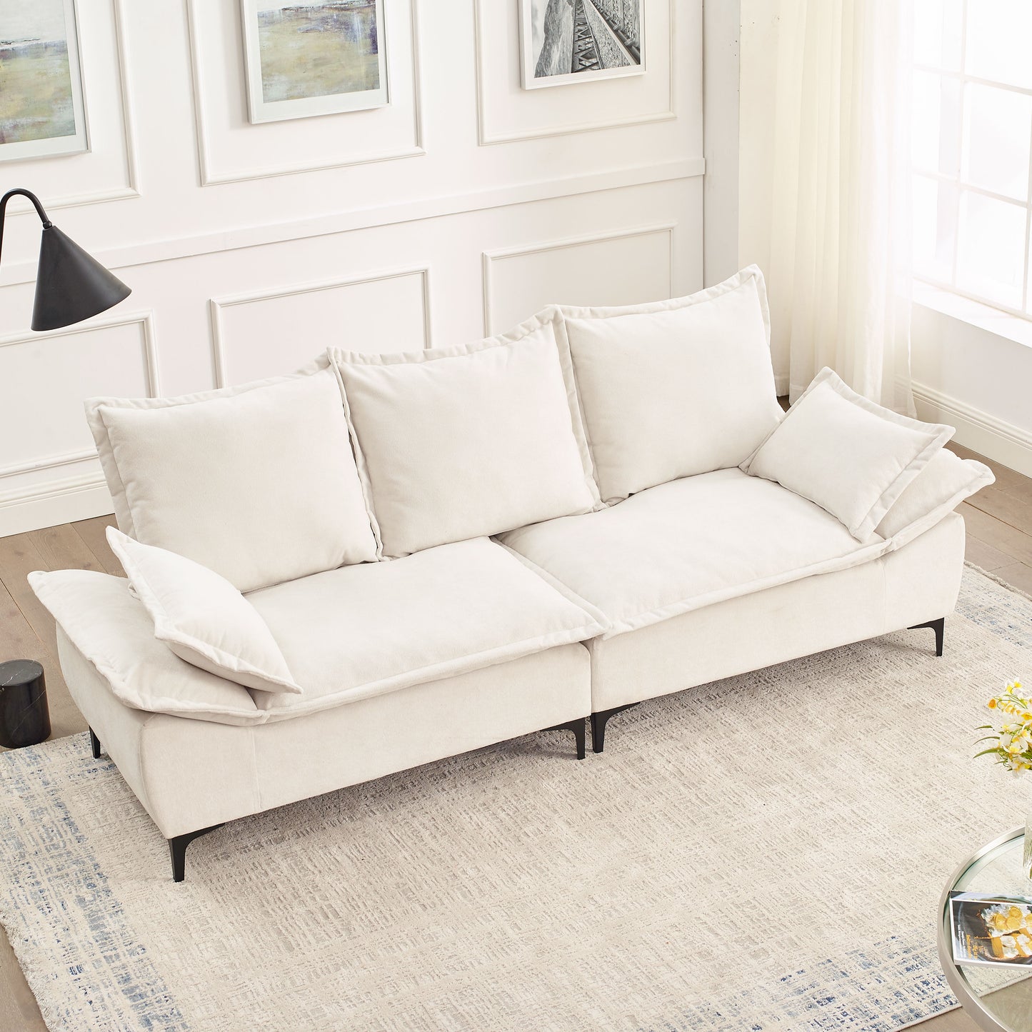 MH" 88.5 Modern Sailboat Sofa Dutch Velvet 3-Seater Sofa with Two Pillows for Small Spaces in Living Rooms, Apartments