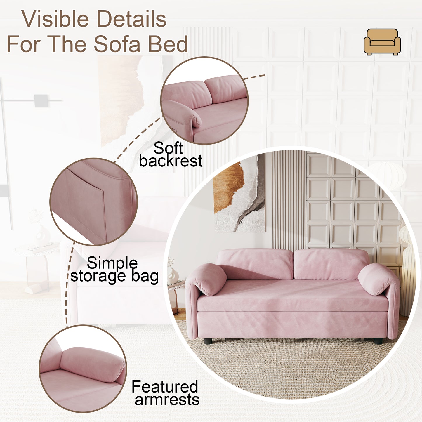 54-inch velvet pink sofa sofa bed Multi-purpose living room retractable bed