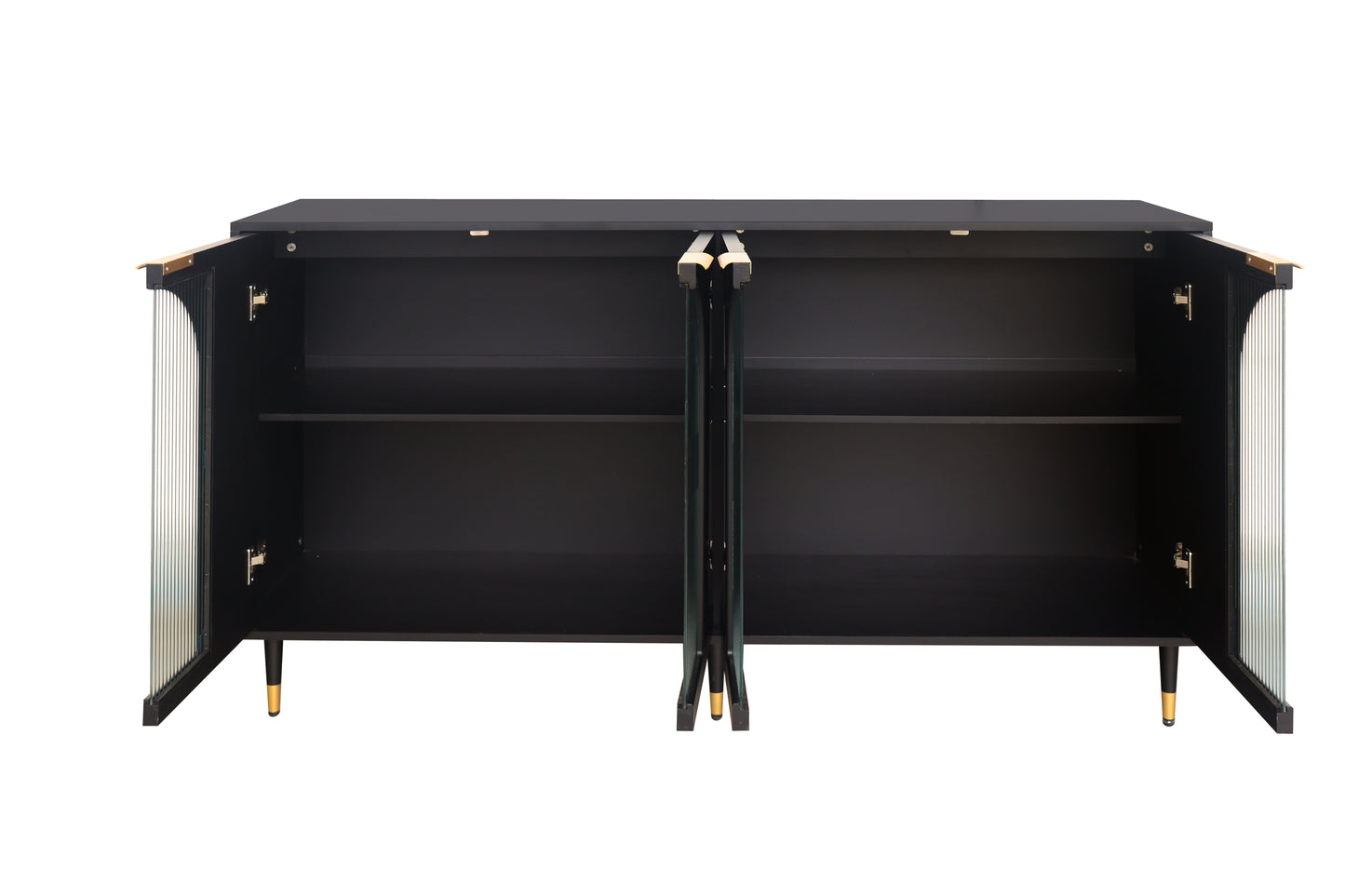 Accent Cabinet Black Lacquered Wooden Cabinet with 4 Glass Doors Sideboard Buffet Server Cabinet Storage Cabinet, for Living Room, Entryway, Hallway, Office, Kitchen and Dining Room