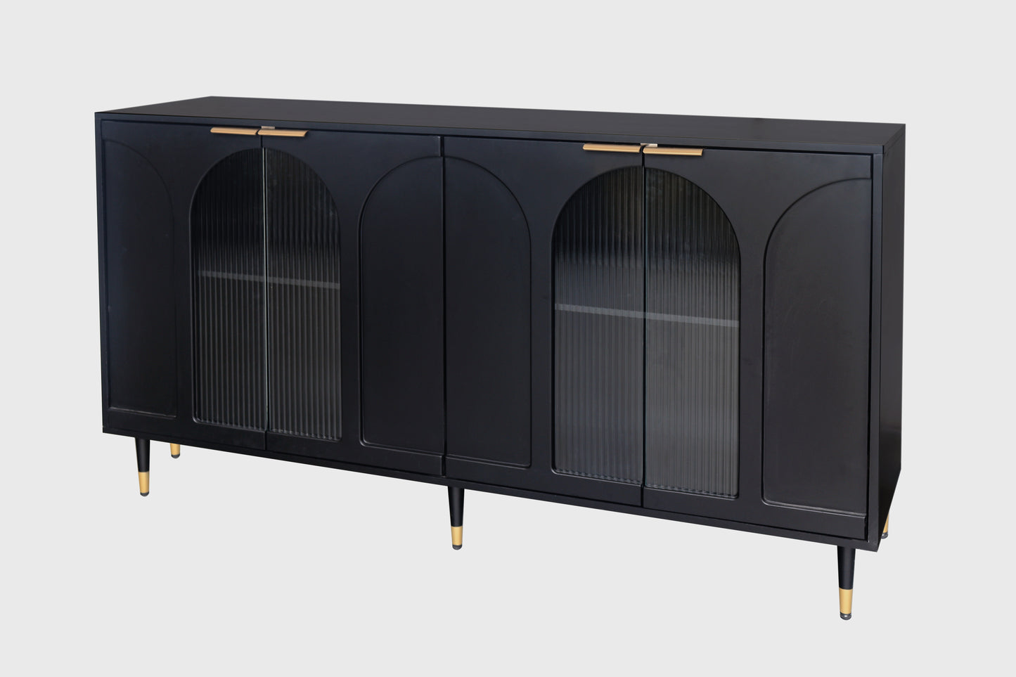 Accent Cabinet Black Lacquered Wooden Cabinet with 4 Glass Doors Sideboard Buffet Server Cabinet Storage Cabinet, for Living Room, Entryway, Hallway, Office, Kitchen and Dining Room