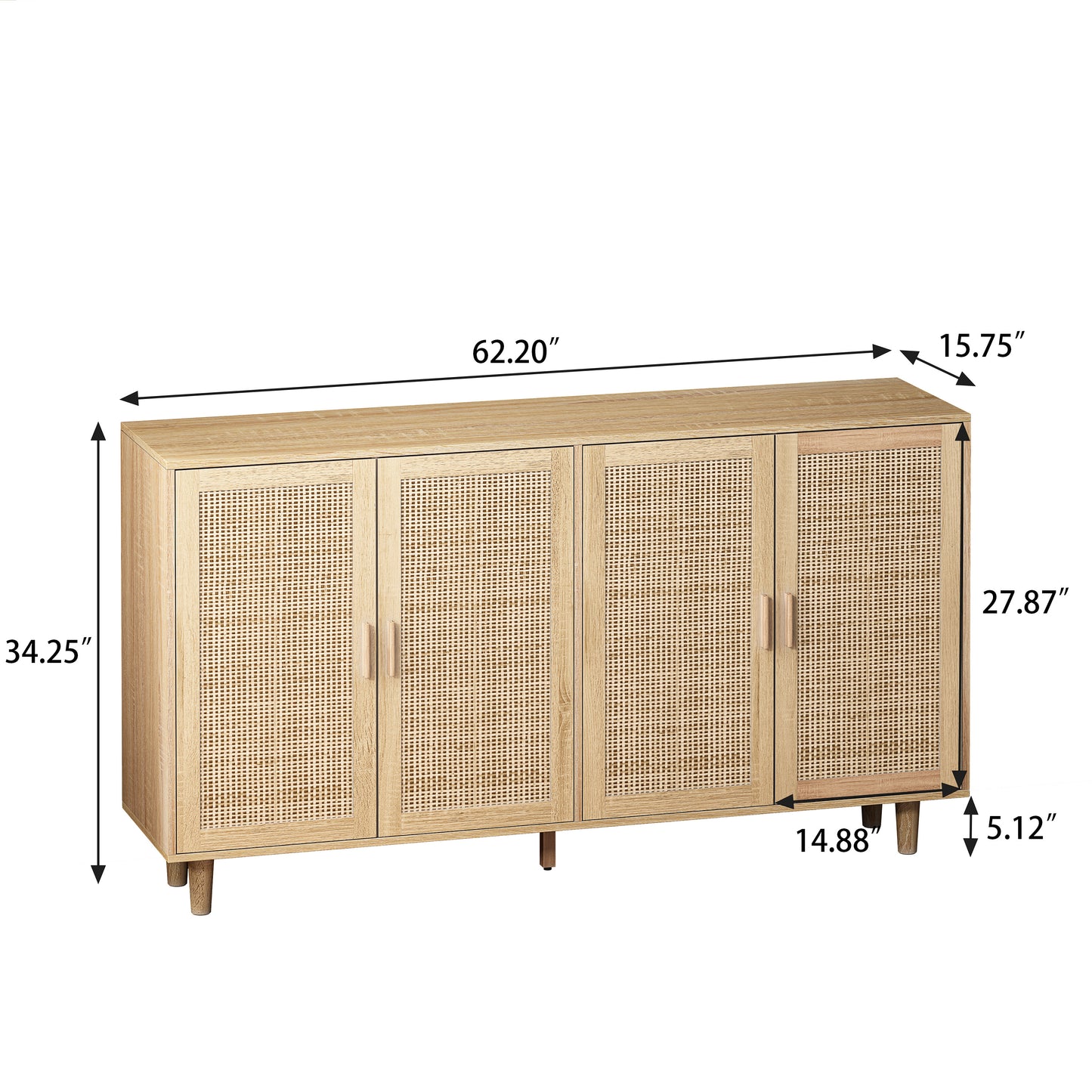 62.20"Elegant and Functional 4-Door Rattan Decorative Storage Cabinet,for Bedroom,Living Room,Office,Easy Assembly