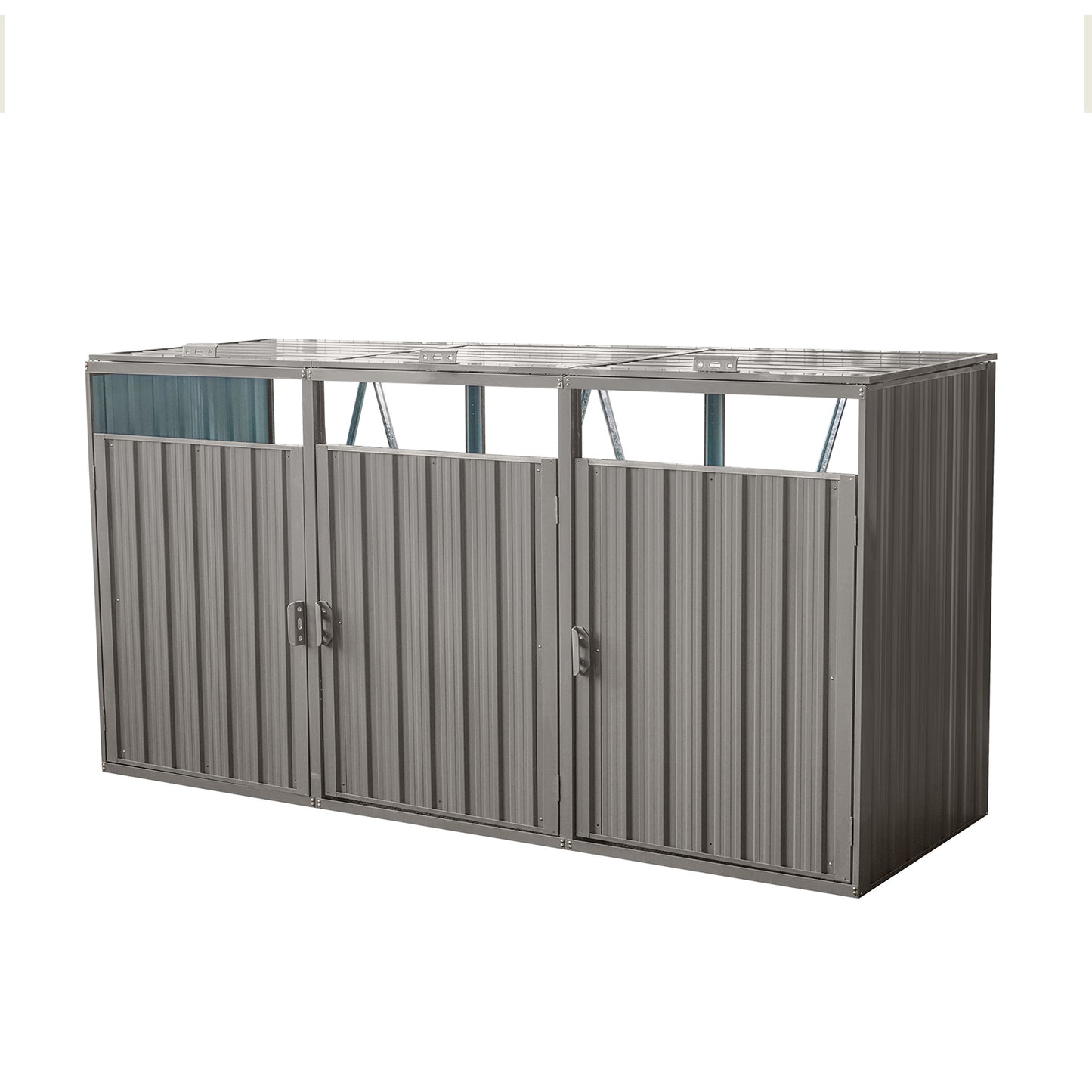 Garbage Bin Shed Stores 3 Trash Cans Metal Outdoor Bin Shed for Garbage Storage,Stainless Galvanized Steel, Bin Shed for Garden Yard Lawn,Grey