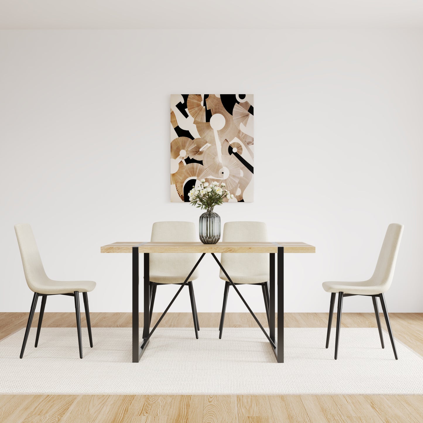 （预计10.3~10.10到货）Dining Chairs Set of 4,Modern Kitchen Dining Room Chairs,Upholstered Dining Accent Chairs in linen Cushion Seat and Sturdy Black Metal Legs .Fabric dining chairs (Beige)