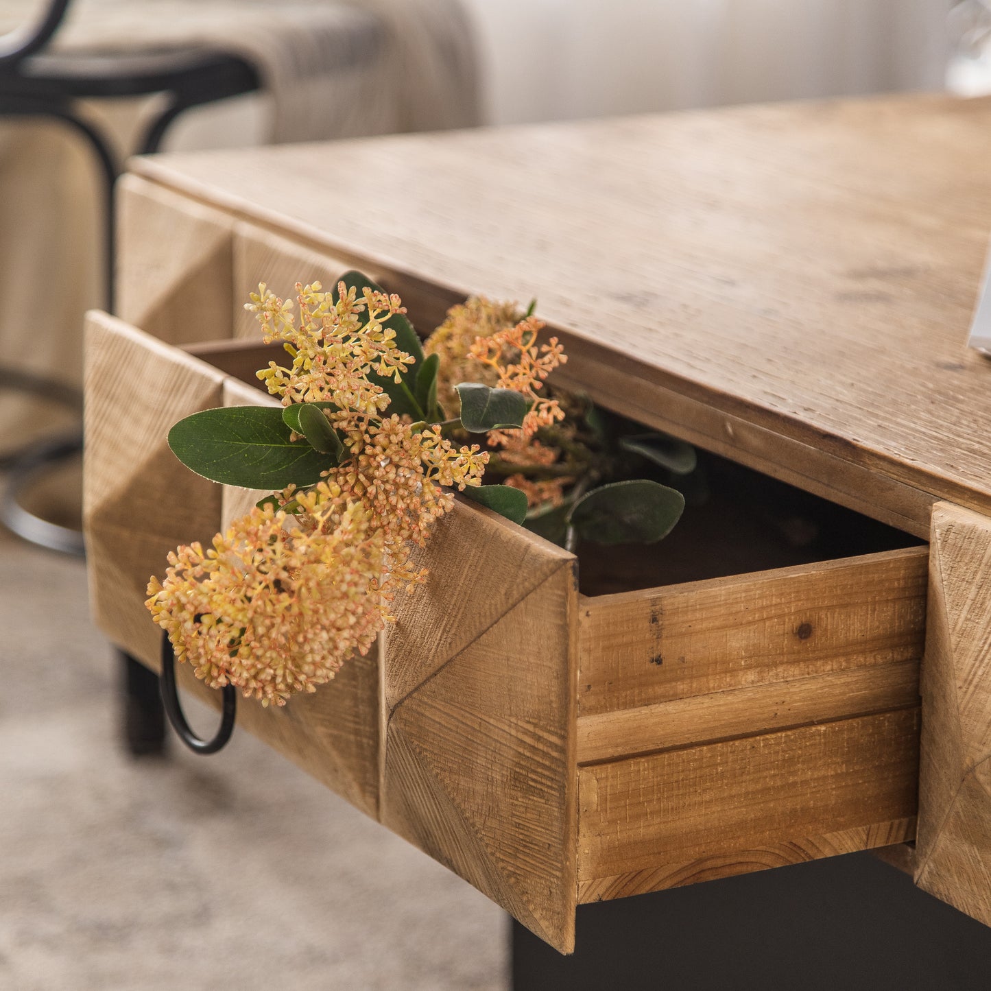 32.28"Three-dimensional Embossed Pattern Square Retro Coffee Table with 2 Drawers and MDF Base