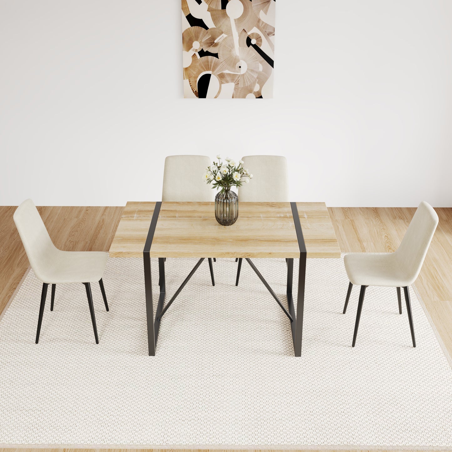 （预计10.3~10.10到货）Dining Chairs Set of 4,Modern Kitchen Dining Room Chairs,Upholstered Dining Accent Chairs in linen Cushion Seat and Sturdy Black Metal Legs .Fabric dining chairs (Beige)