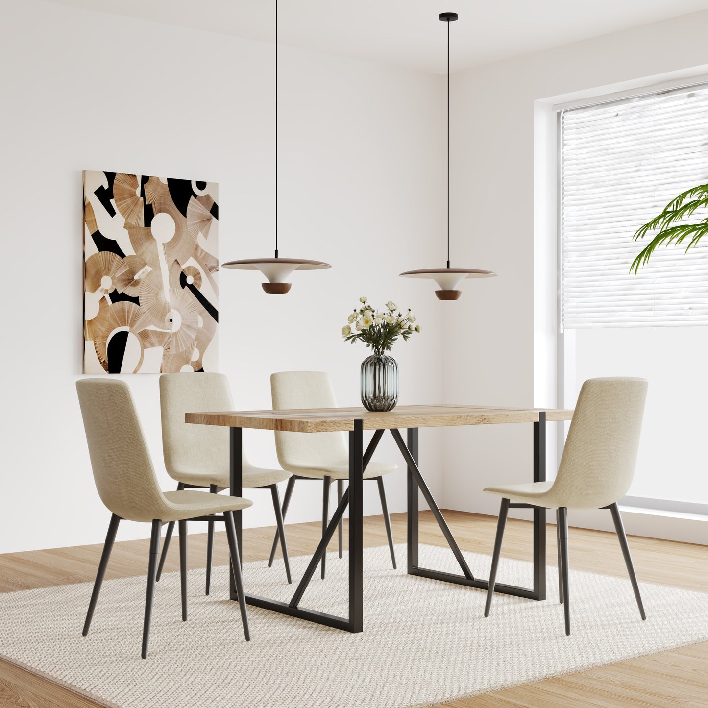 （预计10.3~10.10到货）Dining Chairs Set of 4,Modern Kitchen Dining Room Chairs,Upholstered Dining Accent Chairs in linen Cushion Seat and Sturdy Black Metal Legs .Fabric dining chairs (Beige)