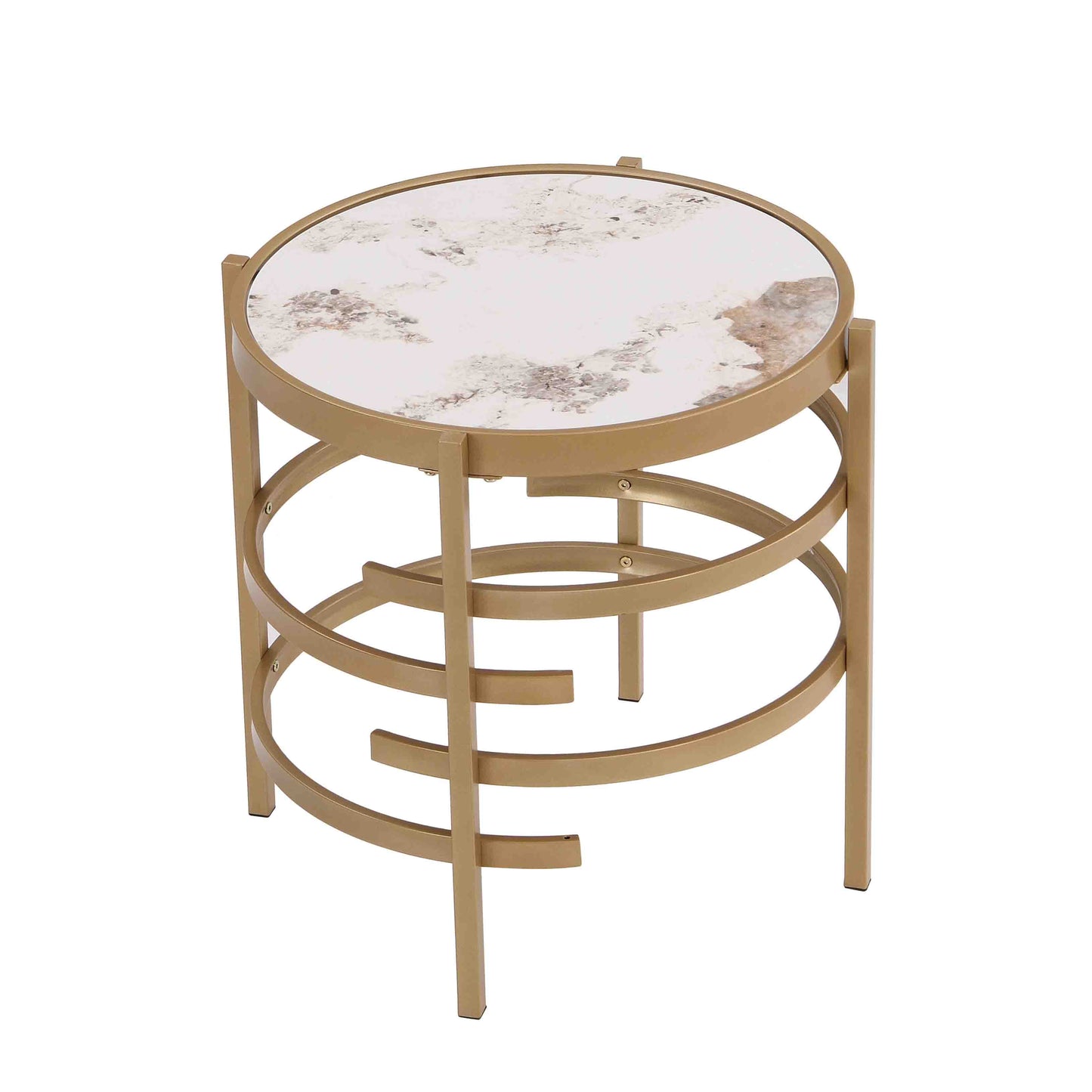 Modern Side Table, Pandora Sintered Stone End Table, Golden Small Coffee Table, 20.67''W x 20.67''D x 21.65'H