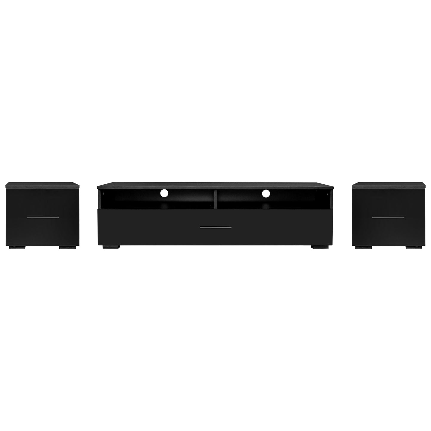 ON-TREND Extended, Minimalist Design TV stand with Color Changing LED Lights, Modern Universal Entertainment Center, High Gloss TV Cabinet for 90+ inch TV, Black