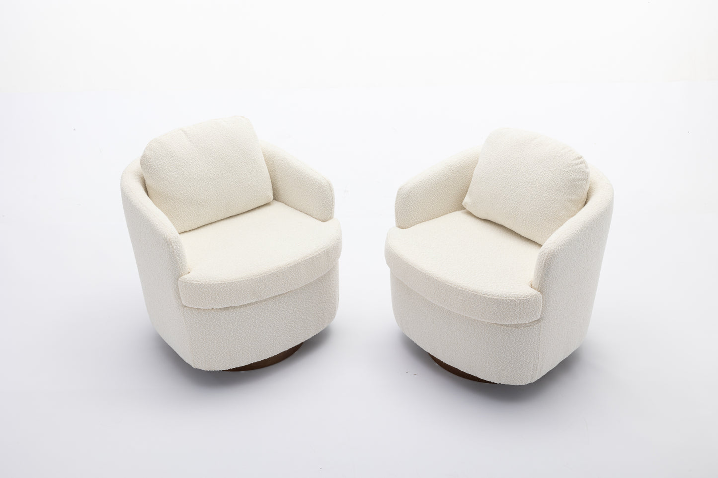 （最后1个库存）035-Boucle Fabric Swivel Accent Chair With Soild Wood Round Brown Base Leg,Ivory