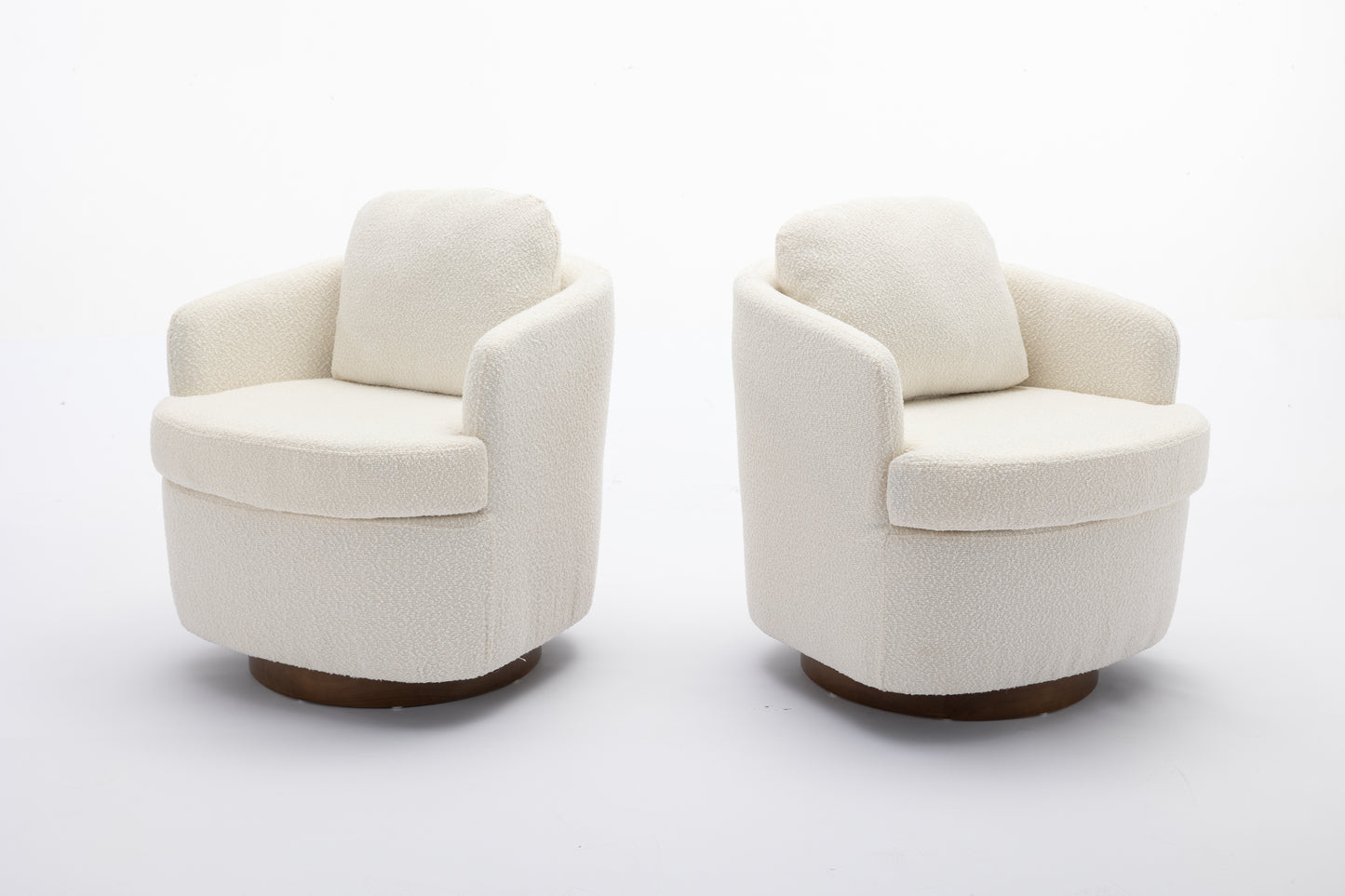 （最后1个库存）035-Boucle Fabric Swivel Accent Chair With Soild Wood Round Brown Base Leg,Ivory