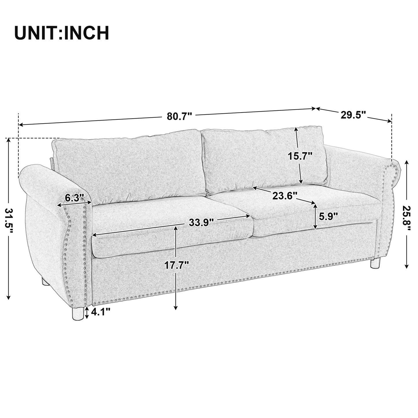 U_Style 80.7'' 2-in-1 Sofa Bed Sleeper with Large Memory Mattress(63''*70.9*3.3 inch), for Living Room Spaces Bedroom