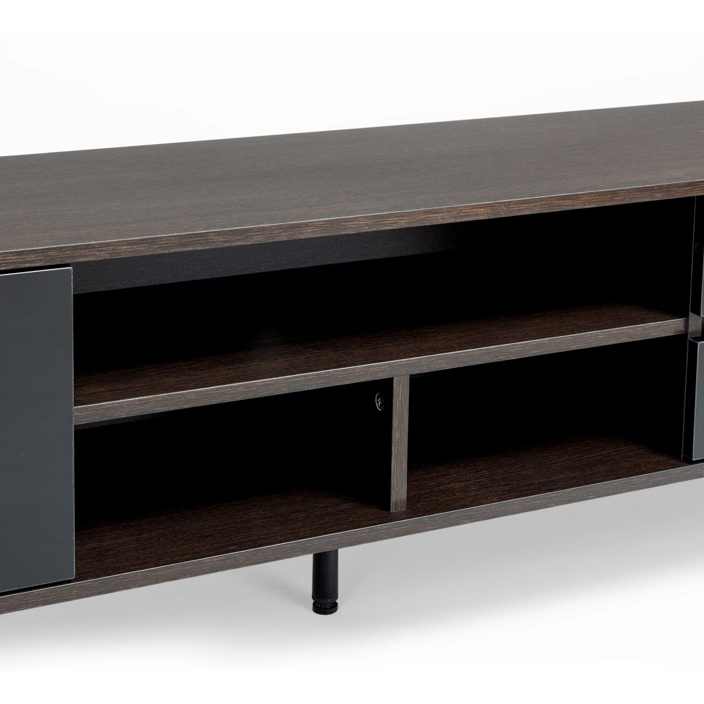 （预计1.18-1.25到货）TV stand,TV Cabinet,entertainment center,TV console,media console,with LED remote control lights,UV bloom drawer panel,ferrous legs,can be placed in the living room, bedroom, color: Dark Brown+black