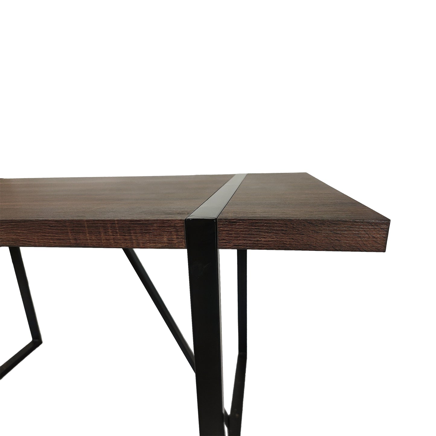 55"Rustic Industrial Rectangular MDF Walnut color Dining Table For 4-6 Person, With 1.5" Thick Engineered Wood Tabletop and Black Metal Legs, For writing DeskKitchen terrace Dining Living Room