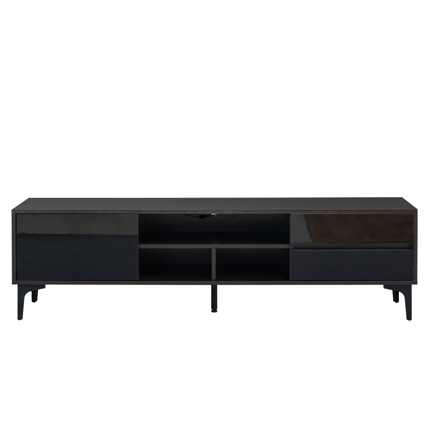 （预计1.18-1.25到货）TV stand,TV Cabinet,entertainment center,TV console,media console,with LED remote control lights,UV bloom drawer panel,ferrous legs,can be placed in the living room, bedroom, color: Dark Brown+black