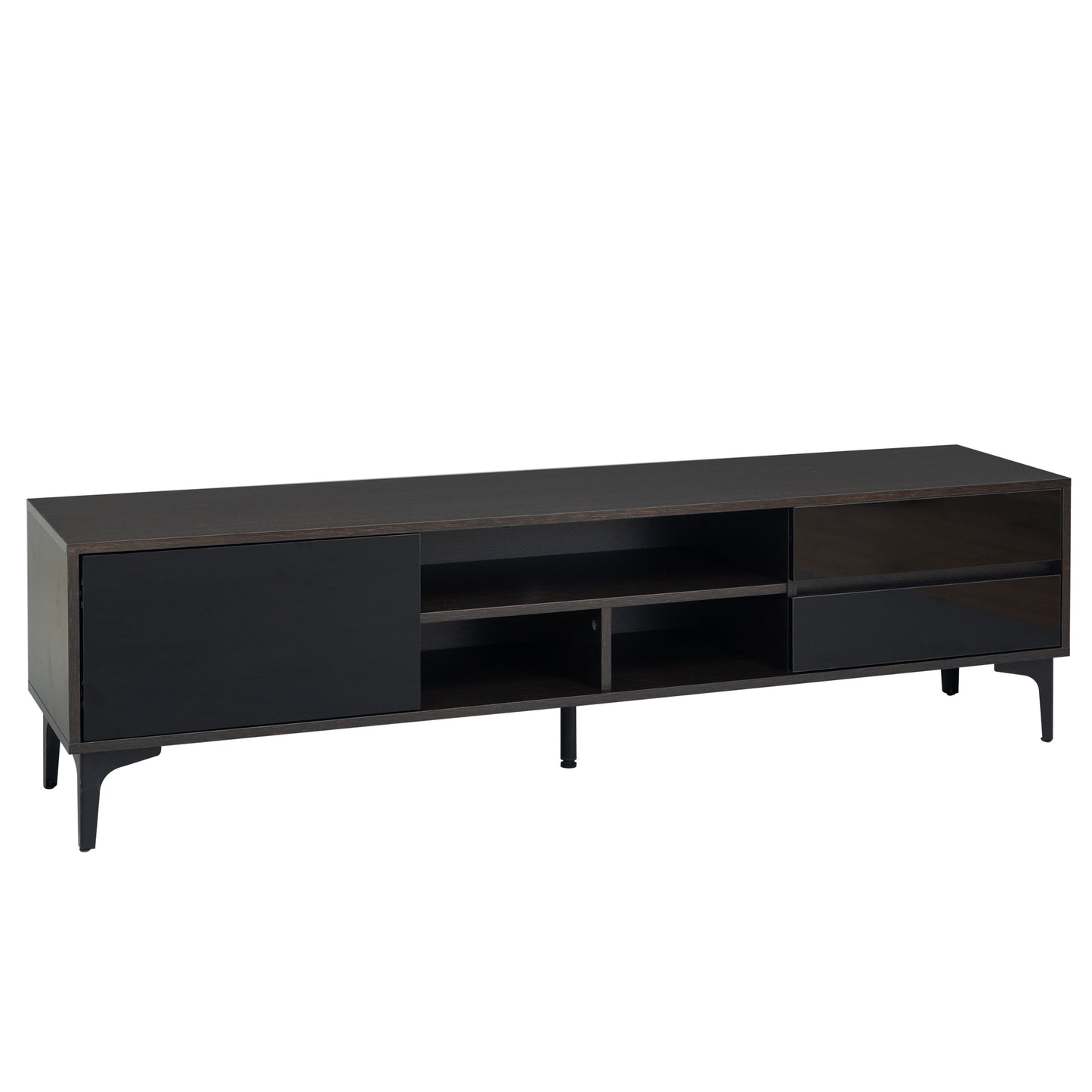 （预计1.18-1.25到货）TV stand,TV Cabinet,entertainment center,TV console,media console,with LED remote control lights,UV bloom drawer panel,ferrous legs,can be placed in the living room, bedroom, color: Dark Brown+black